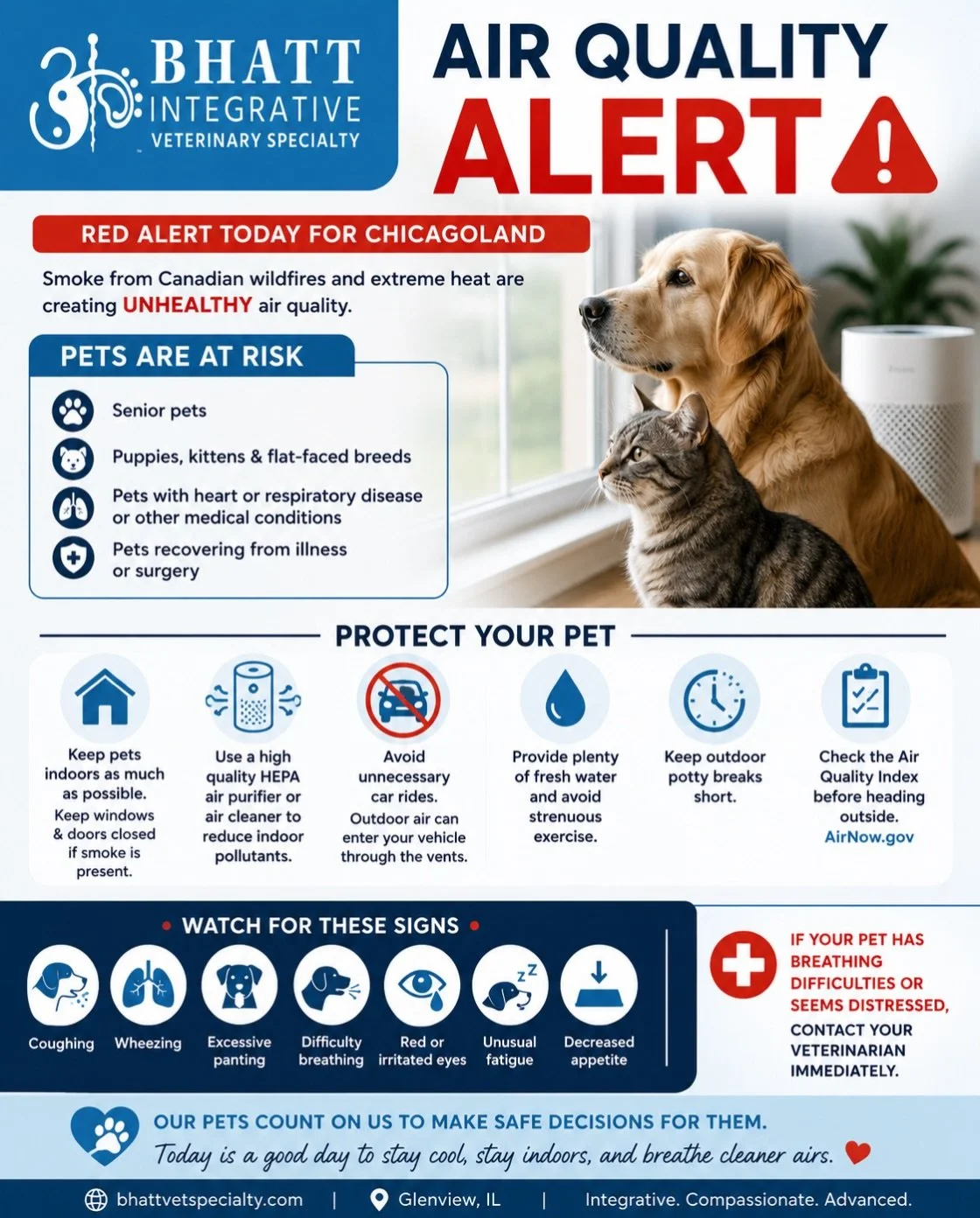 Have you see the news? We&rsquo;re in for some bad air starting today. 

🚨 Air Quality Alert for Chicagoland Pet Parents

Smoke from the Canadian wildfires, combined with extreme heat, has prompted a Red Air Quality Alert across the Chicago area tod