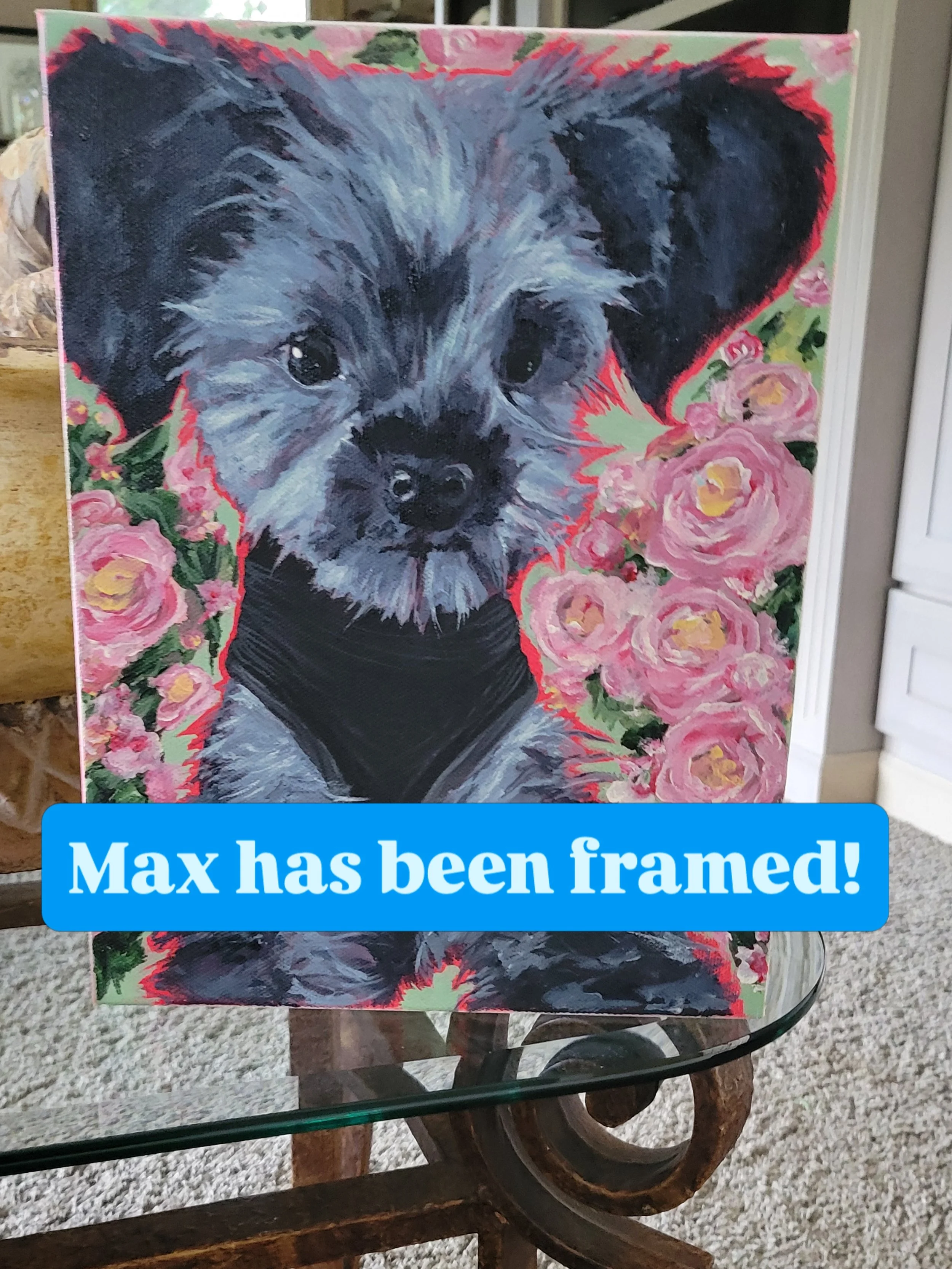 Our patient Max has been framed. The charge? Being ridiculously cute. 🐾🎨

His hooman mum&rsquo;s niece painted Max&rsquo;s portrait and gifted it to her for her birthday. 

Best model and gift ever! We hereby title this work of art &ldquo;Maximum C