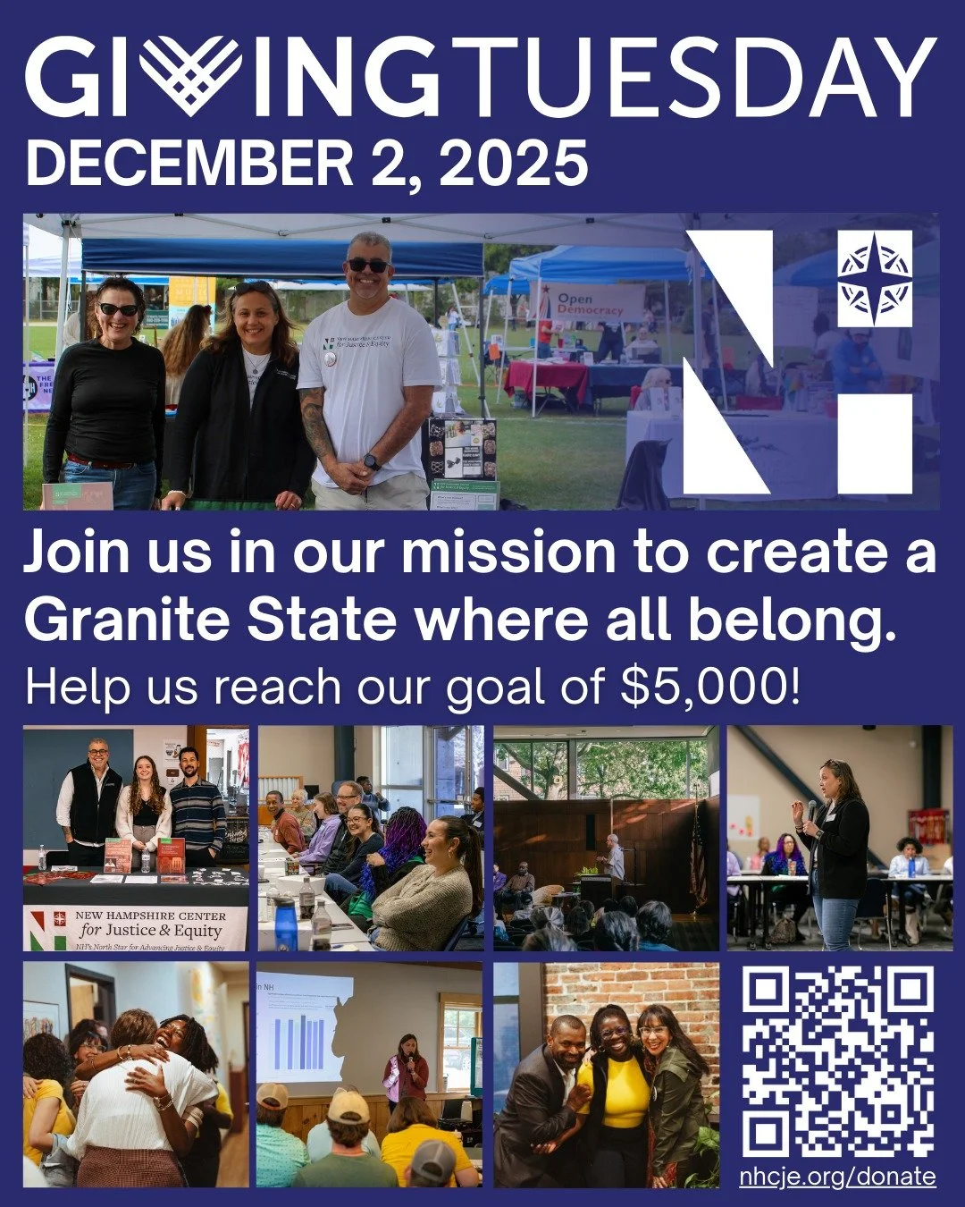 🚨 Giving Tuesday is just 1 week away! 🚨

At the New Hampshire Center for Justice &amp; Equity, our mission is to elevate and empower people of color in New Hampshire by fostering connections, changing systems, and meeting community needs to make a 