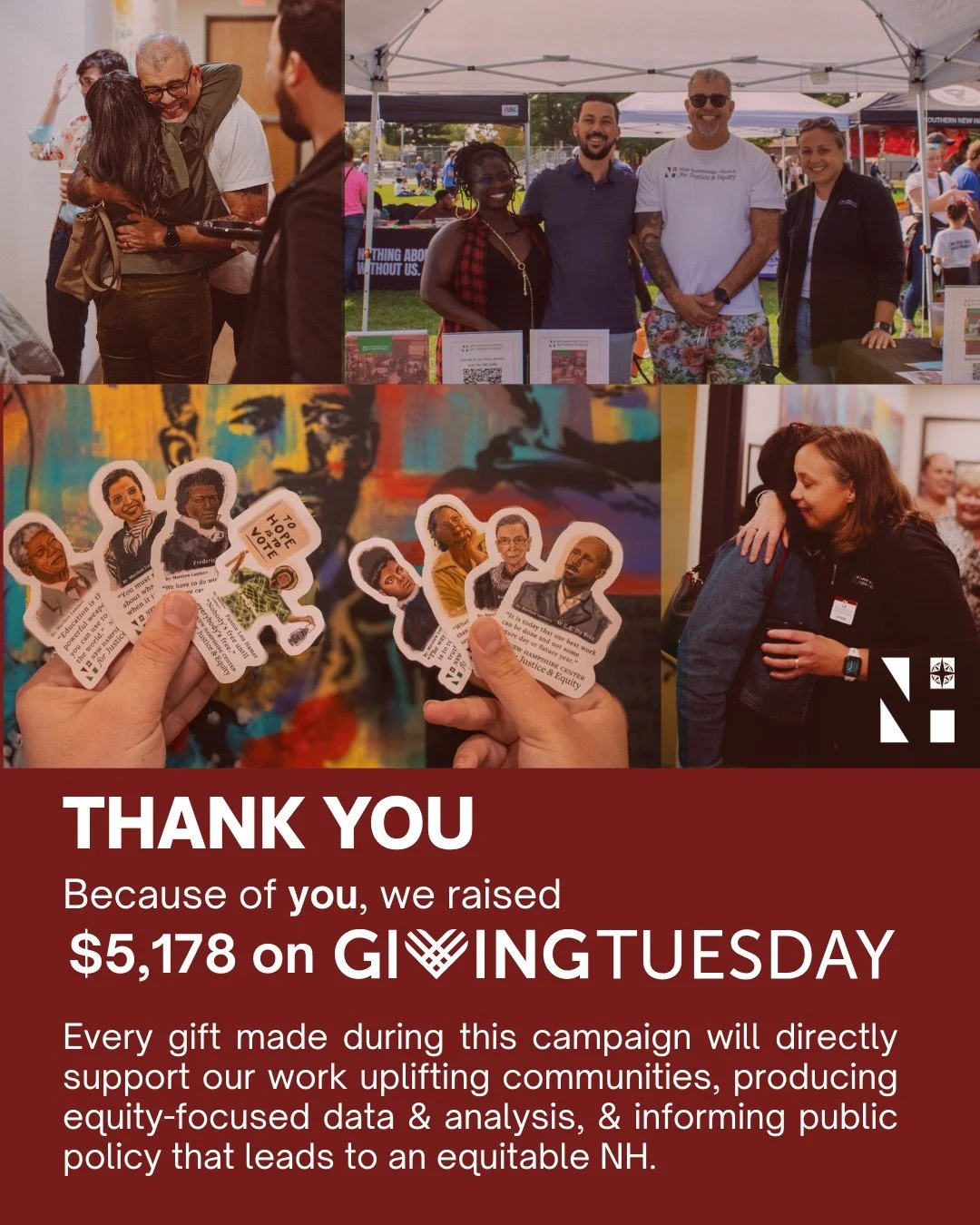 Thank you for your generosity during Giving Tuesday 2025! Because of investors like you,&nbsp;NHCJE raised $5,178 from 30 donors- exceeding our $5,000 goal! This brings us closer to our mission of advancing equity, dismantling systemic injustice, &am