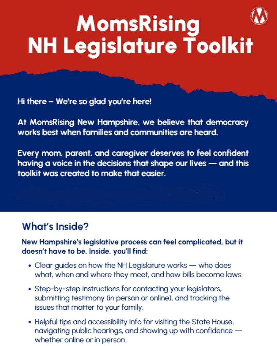 As we begin the 2026 Legislative Session &amp; head into School Deliberative Sessions, we encourage everyone to checkout this incredible tool created by MomsRising NH- the NH Legislature Toolkit! 

Via @momsrising NH: This Legislature Toolkit was cre