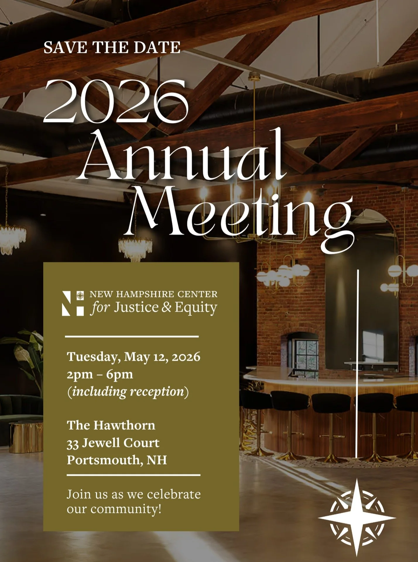 Mark your calendars! 🌟
NHCJE's biggest event of the year, our Annual Meeting, is coming up, and we would love to have you join us!

Registration site opening soon!

📆Tuesday, May 12, 2026
🕛2pm - 6pm, including drinks, food, and a reception!
📌The 