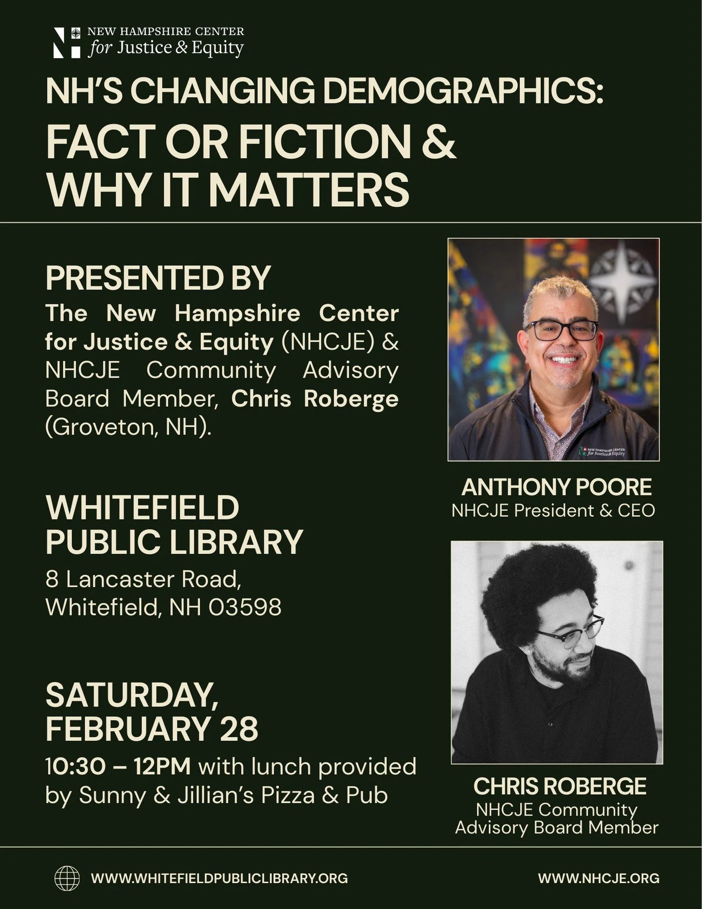 Join us next Saturday for a discussion on New Hampshire's changing demographics at the @whitefieldpubliclibrary! This event is open to the public.