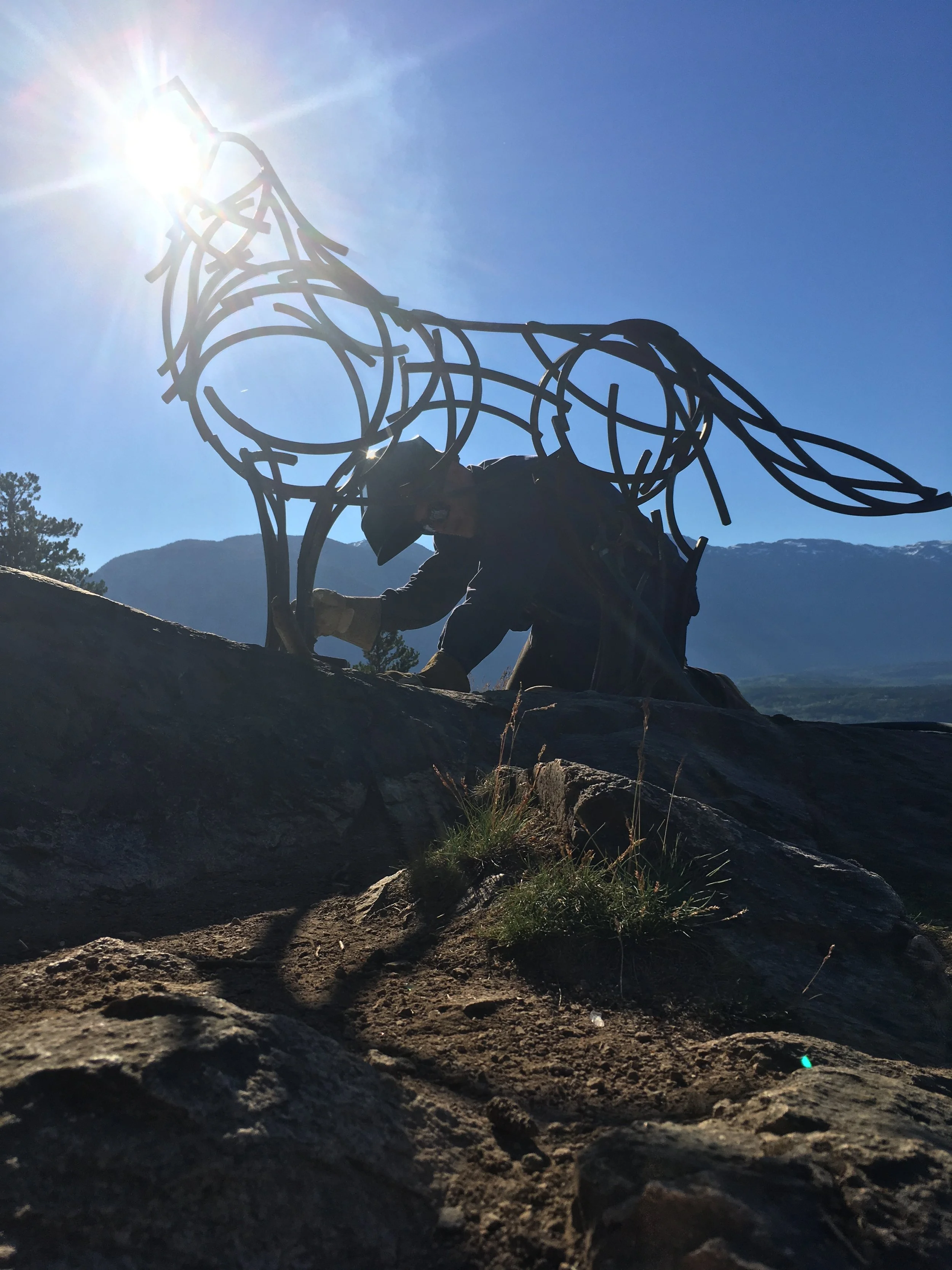 welding sculptures on Terrace Mountain bc