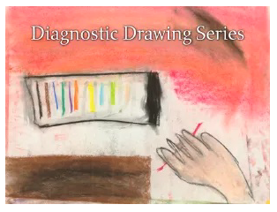 Colorful diagnostic drawing of a hand drawing on paper with a marker, with the words 'Diagnostic Drawing Series' at the top.