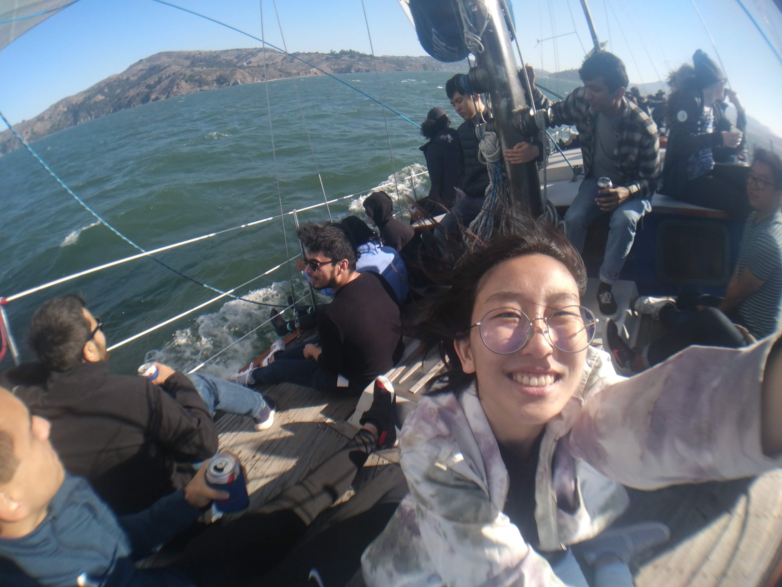 Team offsite on a boat