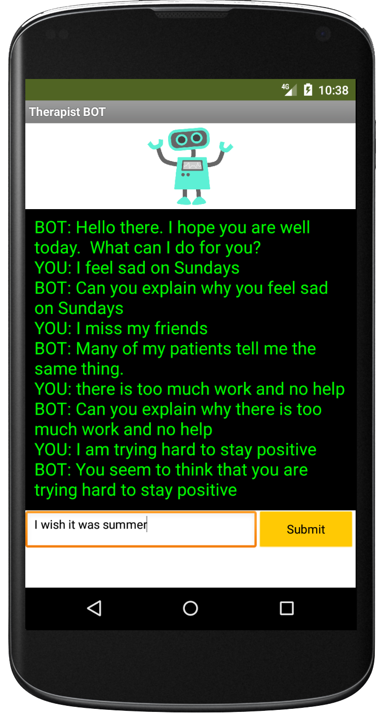 Therapy Bot app made using App Inventor