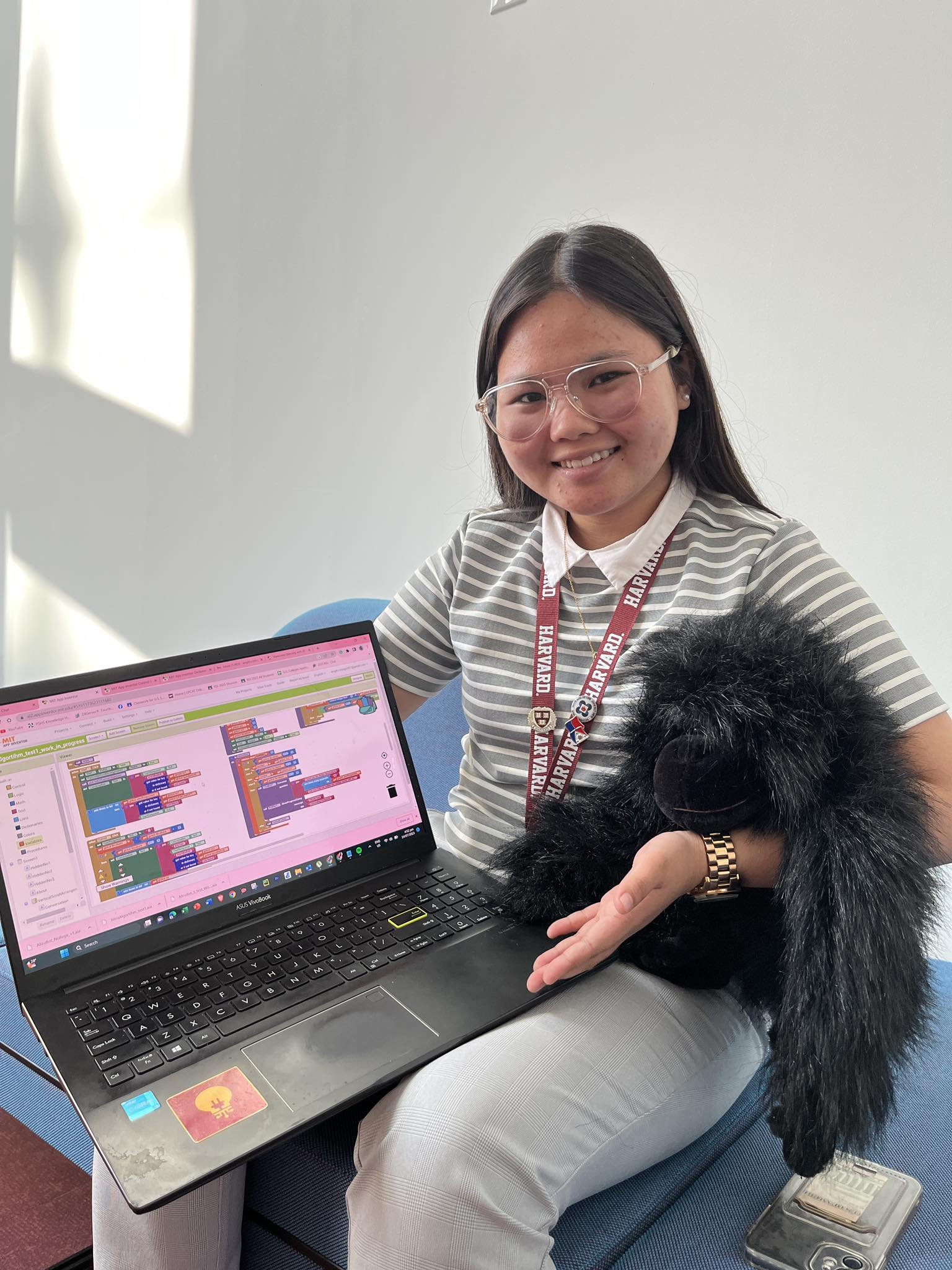  Angel Nicole V. Iniego poses with App Inventor code 