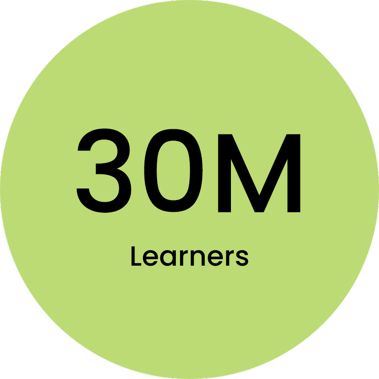 A green circle with the text '30 Million Learners' in black.