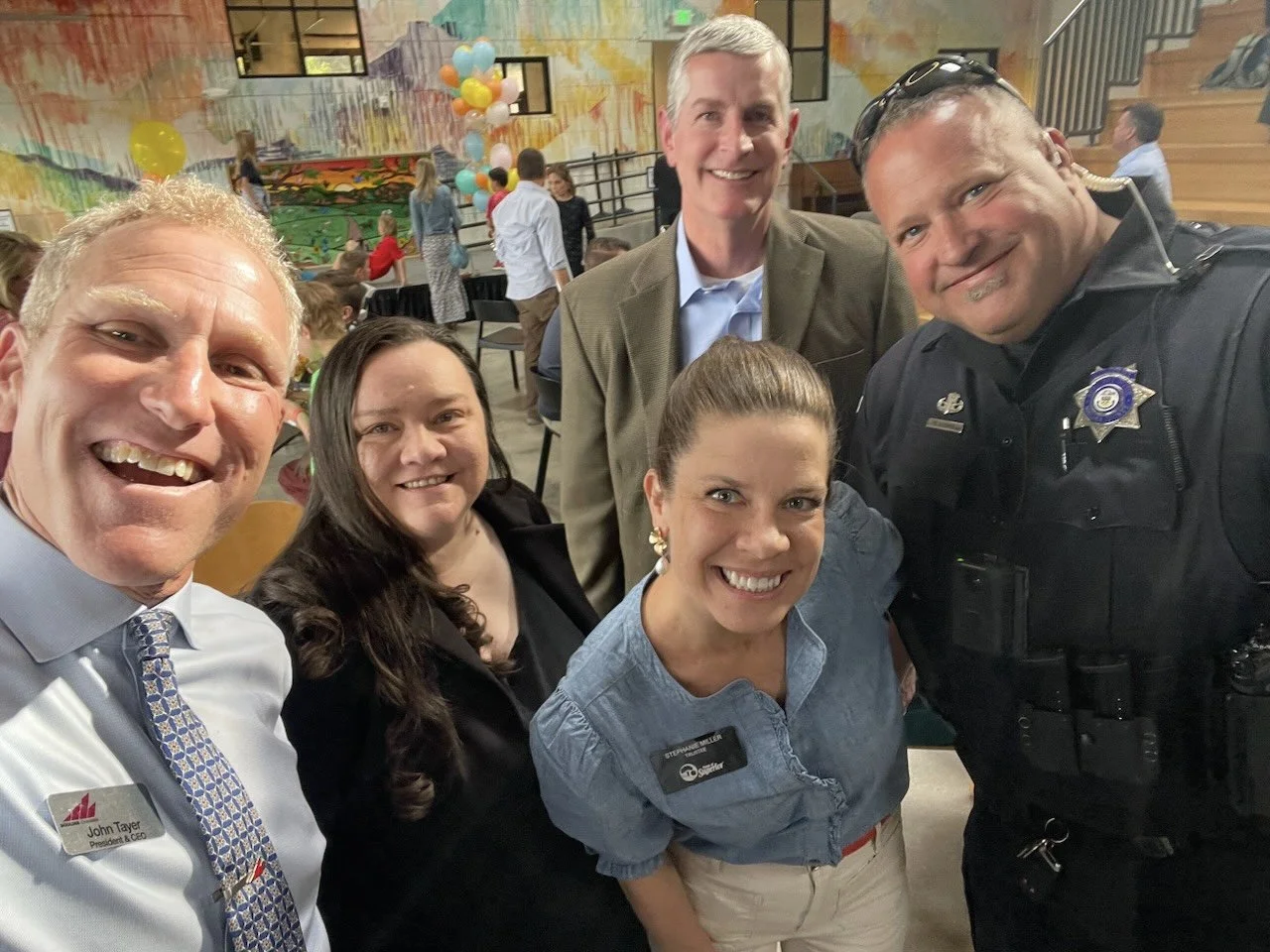 Attending a community event with Boulder Chamber CEO John Tayer, former Superior Chamber Executive Director Leslie Espinosa, former Mayor Clint Folsom, and Sgt David Salaman
