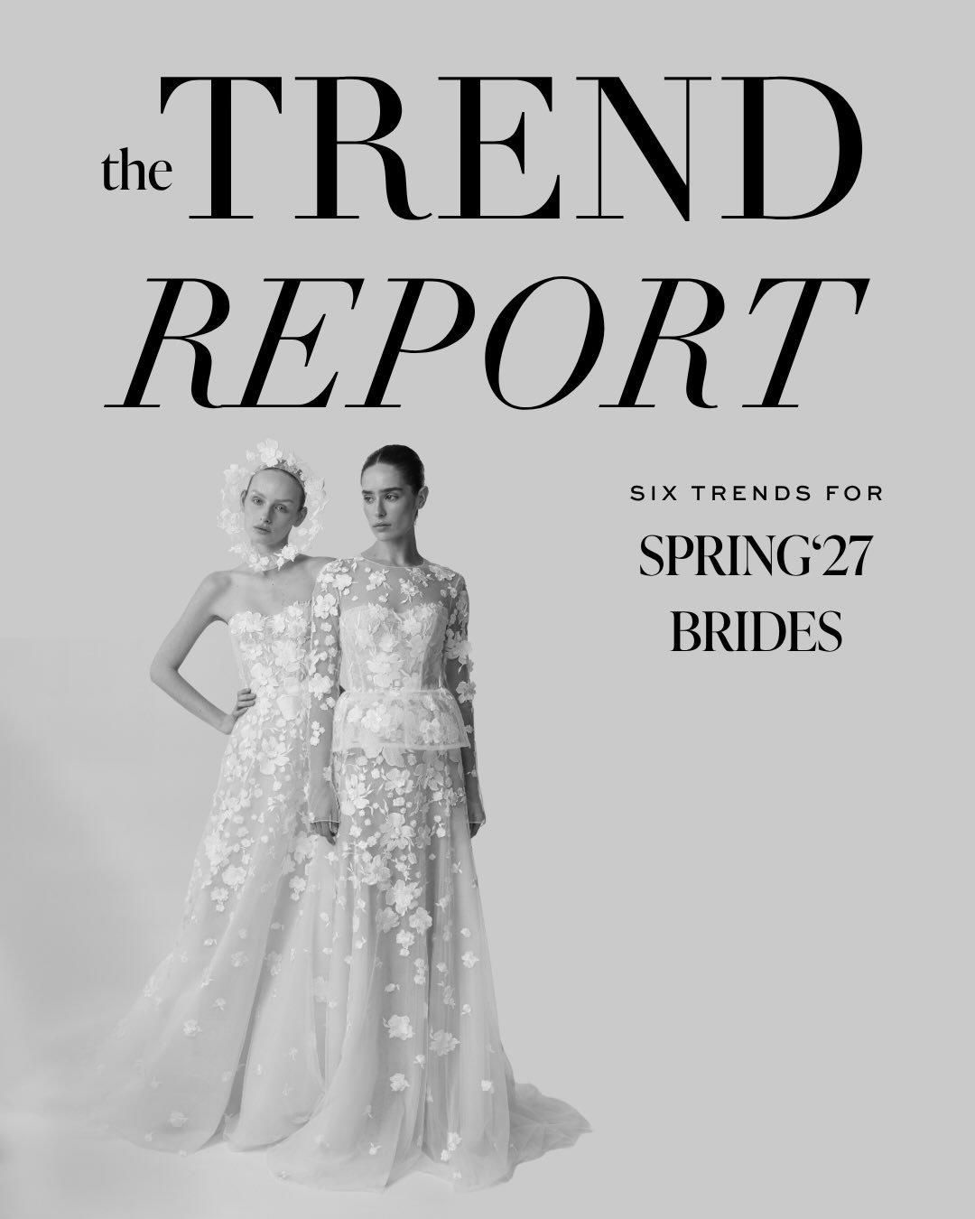 One week since the #bridalfashion world dropped all NEW trends/gowns/inspo for brides getting hitched in 2027. From garden details, to muted hues, all-over-laces and modern take on the structured corset, here are the six trends we think our brides wi