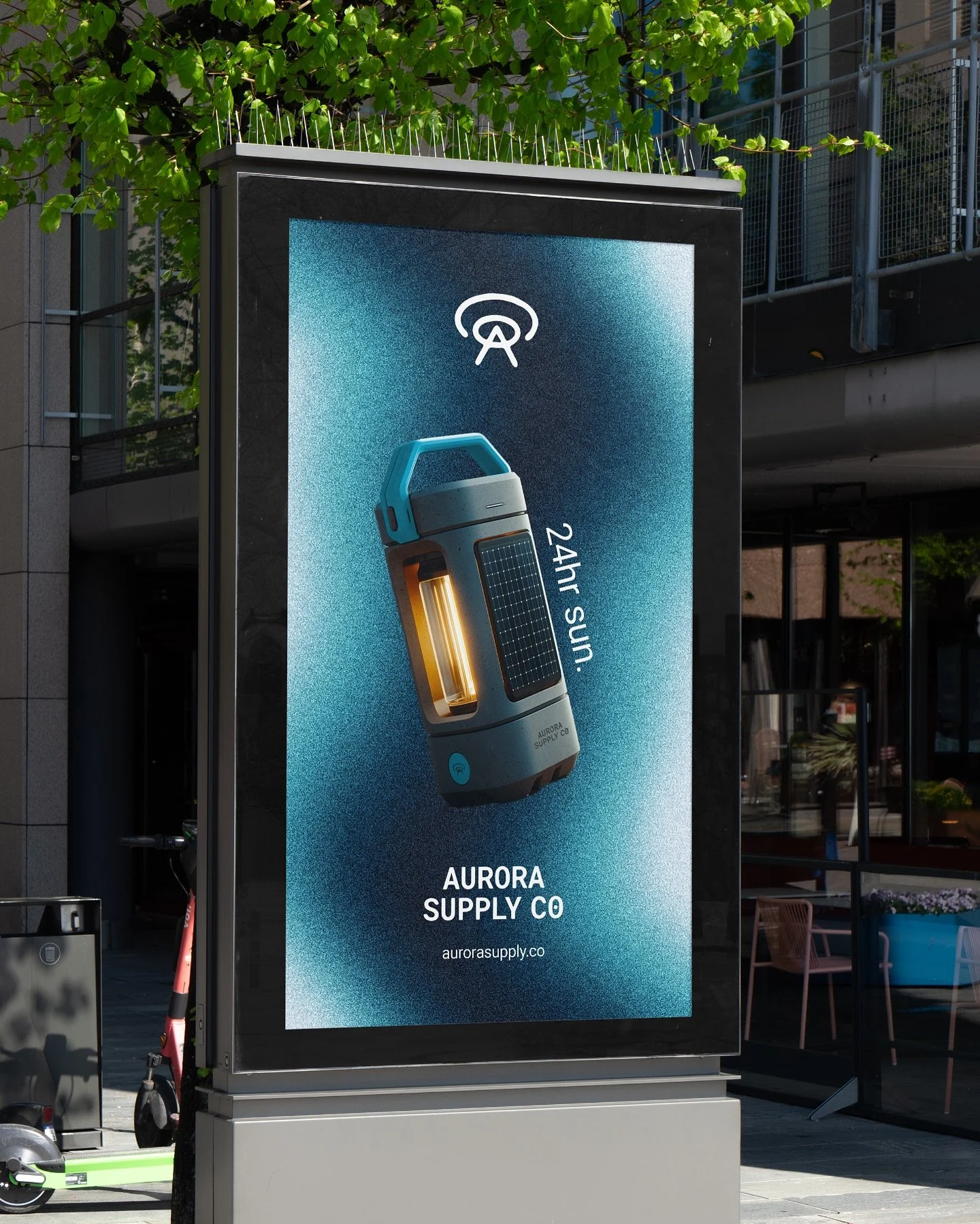 🧗 Out in the wild
The identity in a campaign setting. The Aurora Supply Co. identity adapts to large-scale use, ensuring strong visibility and recognition in outdoor environments.

#logodesign #branddesign #branding #branddesigner #londondesigner #o