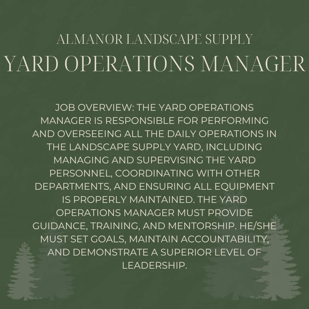 Primary Duties &amp; Responsibilities: 
&middot;Performs all aspects of customer service.
&middot;Manages the yard.
&middot;Implements and oversees yard display projects.
&middot;Maintain excellent customer service skills and assist in solving any pr