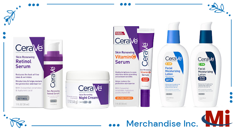 CeraVe retinol serum, vitamin C serum, and AM/PM facial lotions available wholesale