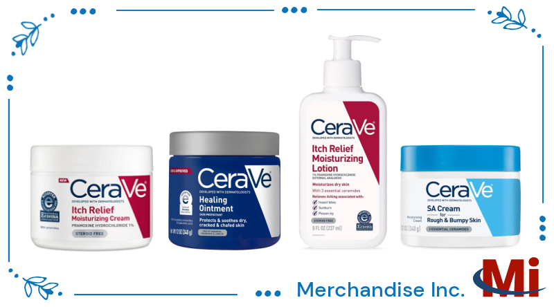 Bulk CeraVe Healing Ointment, itch relief, and SA skin care for pharmacy shelves