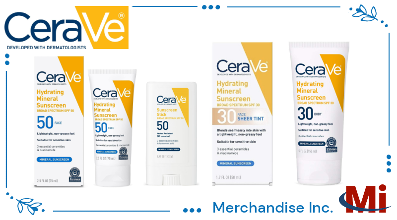 Wholesale CeraVe mineral sunscreen SPF 30 and SPF 50 for face and body