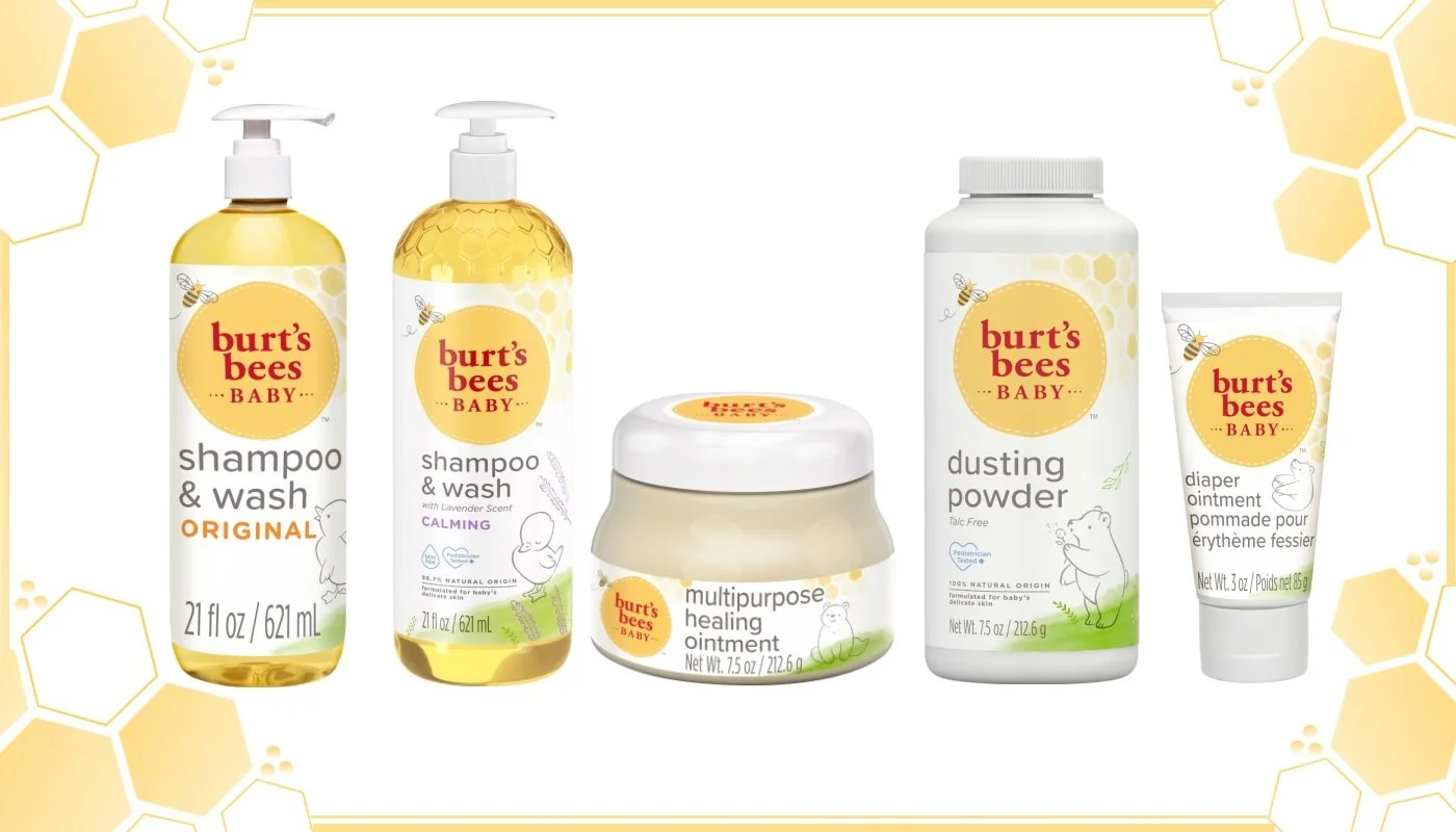 Burt's Bees Baby Bee shampoo and wash, diaper ointment, and dusting powder — tear-free natural baby care available wholesale in bulk for US retailers