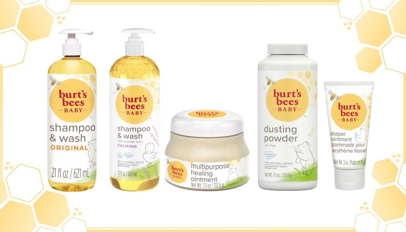 Burt's Bees Baby Bee shampoo and wash, diaper ointment, and dusting powder — tear-free natural baby care available wholesale in bulk for US retailers