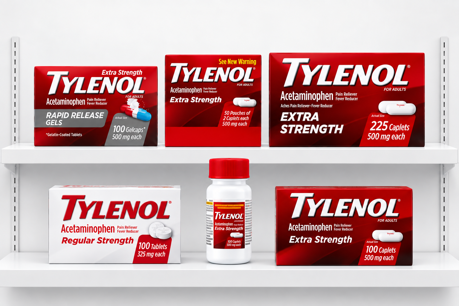 Tylenol Extra Strength and Regular Strength acetaminophen caplets, tablets, and Rapid Release gelcaps for wholesale