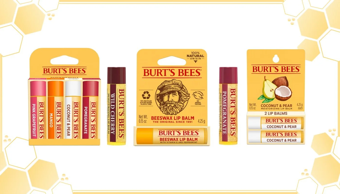 Burt's Bees Beeswax Lip Balm in original and fruit flavors, available wholesale in bulk cases and multipacks from Merchandise Inc. for retailers