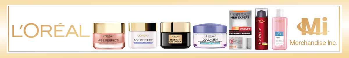 L'Oréal Paris skincare wholesale from Merchandise Inc., a bulk L'Oréal distributor and supplier in the USA. Revitalift, Age Perfect and Bright Reveal moisturizers and serums for retailers, pharmacies and beauty stores.