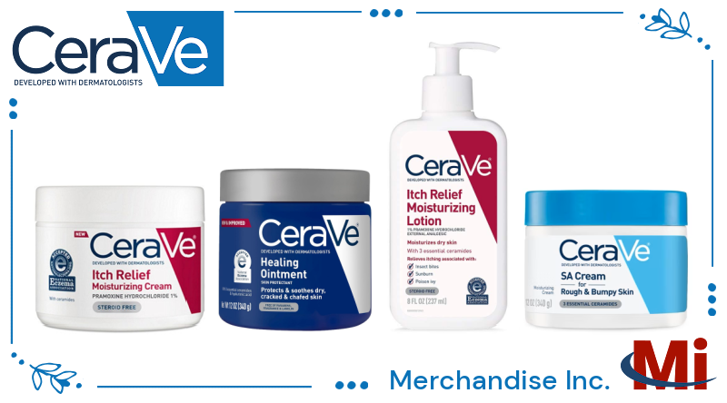 Bulk CeraVe Healing Ointment, itch relief, and SA skin care for pharmacy shelves