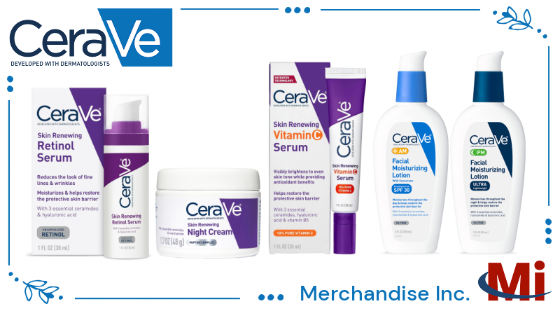 CeraVe retinol serum, vitamin C serum, and AM/PM facial lotions available wholesale