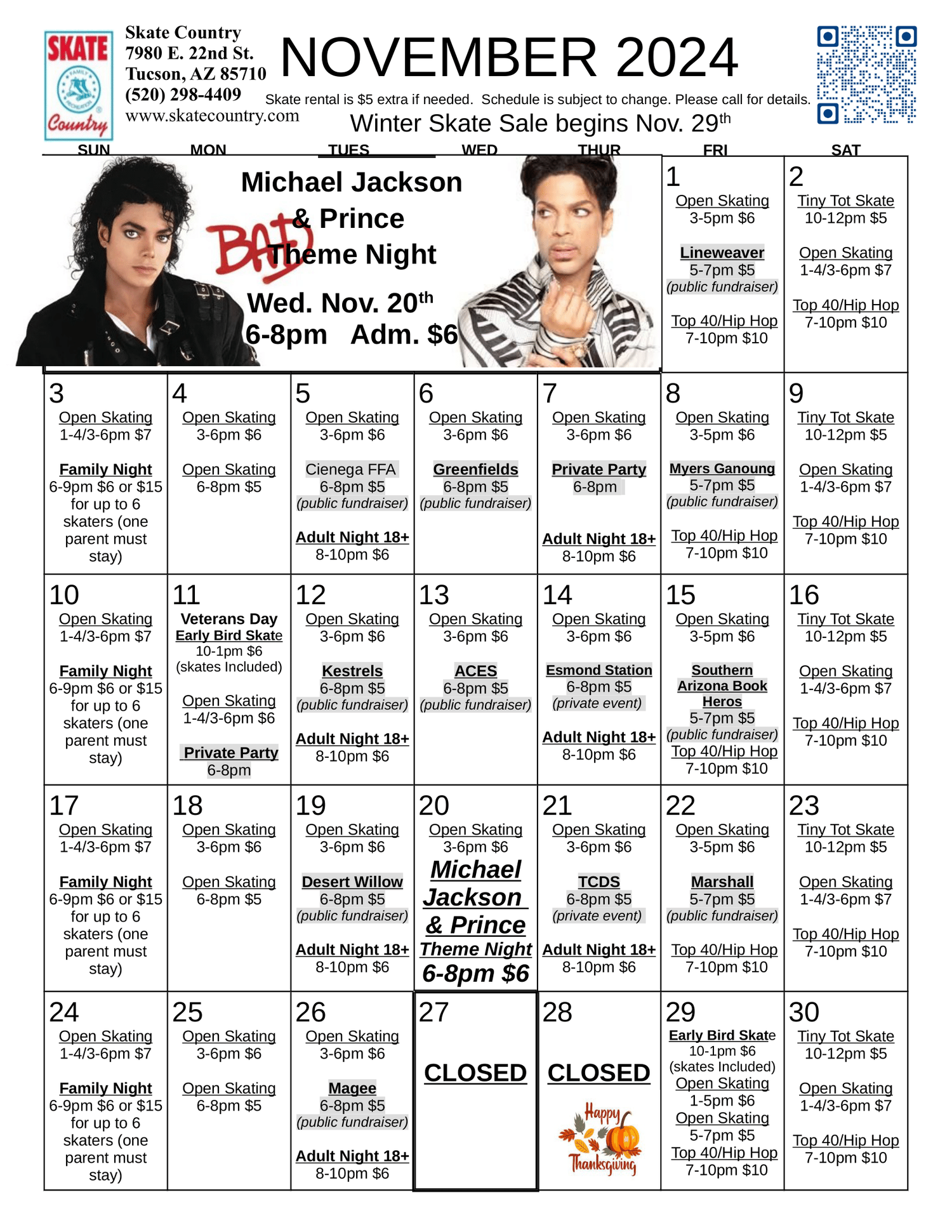 Monthly Calendar Skate Country