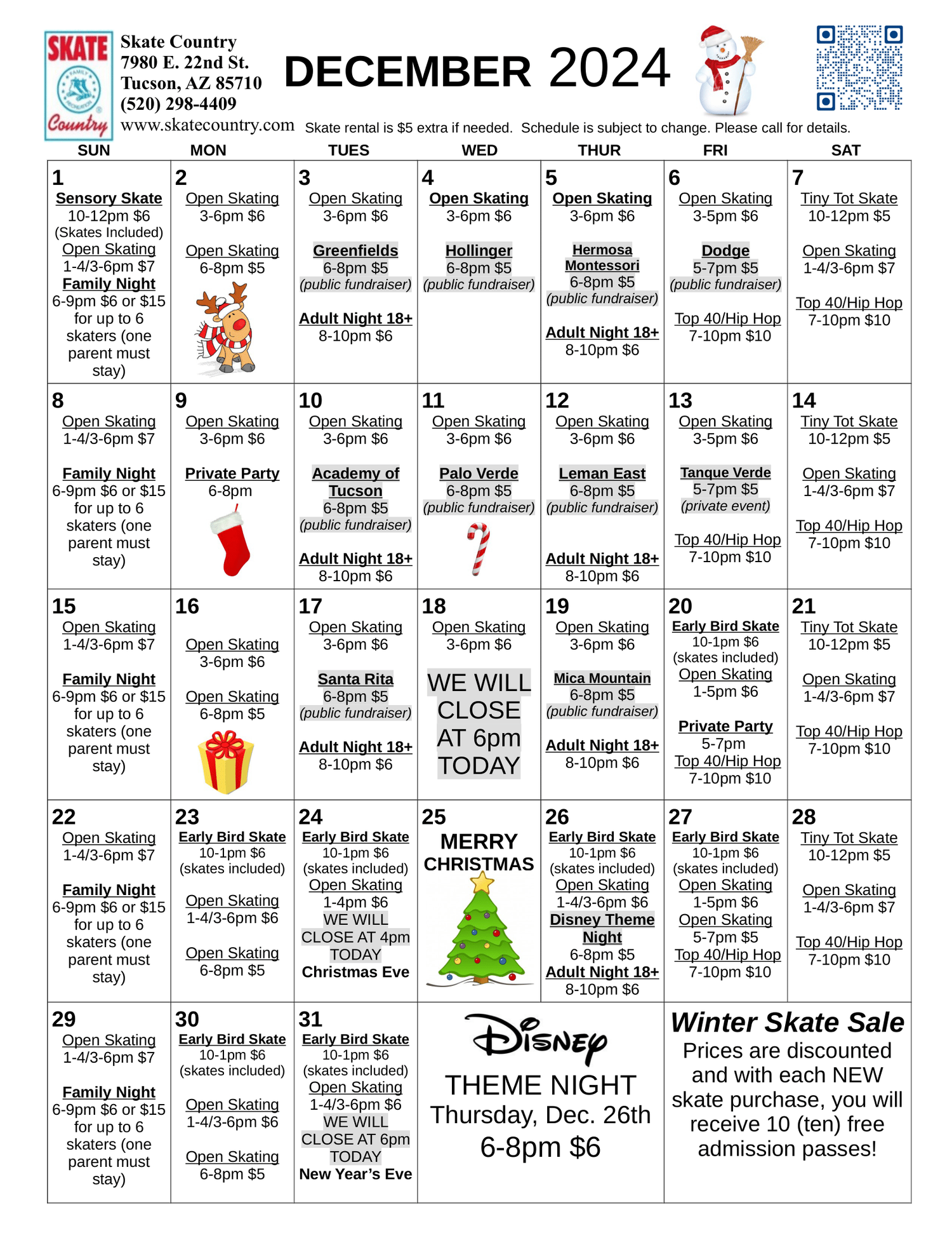 Monthly Calendar Skate Country