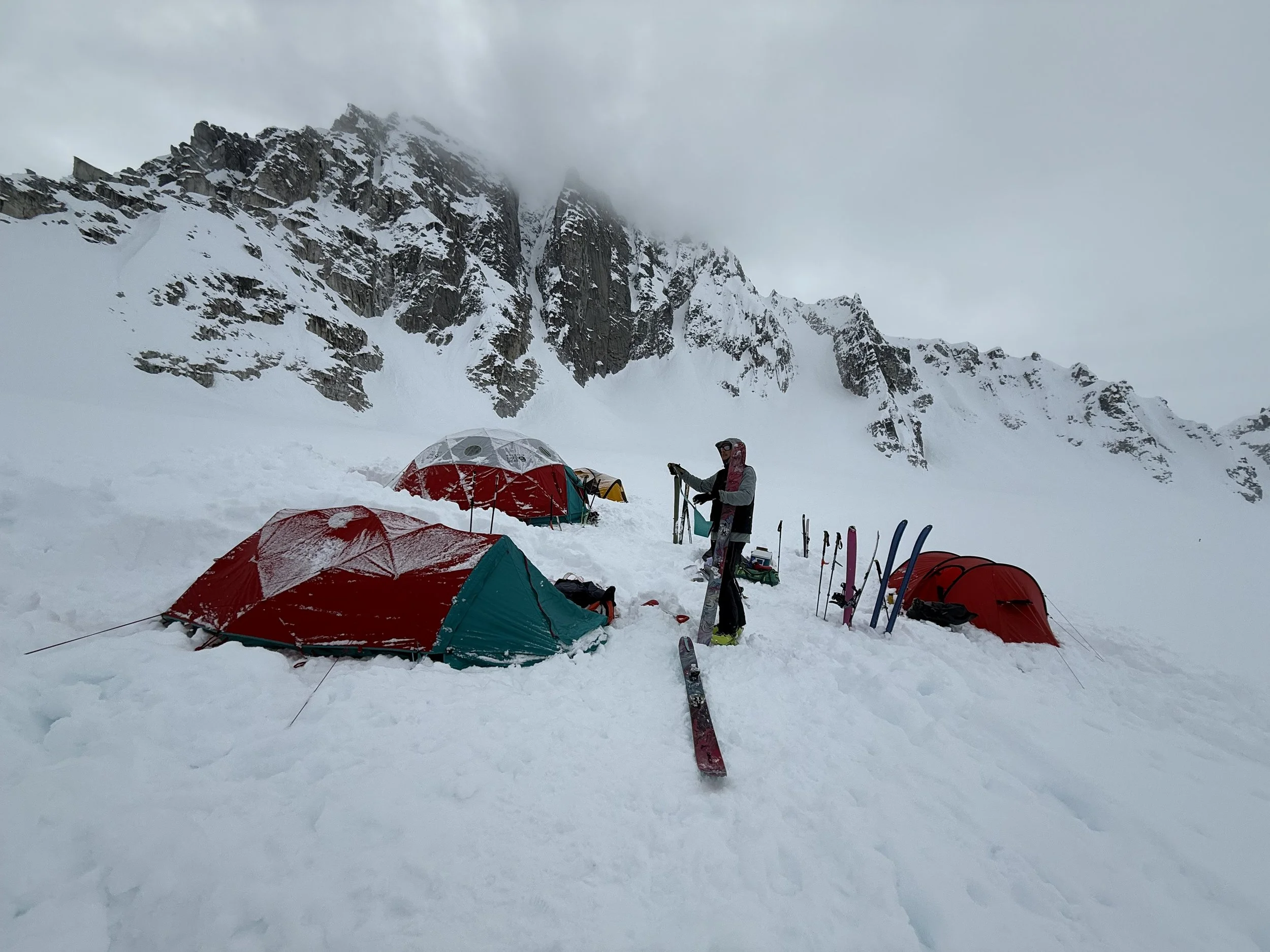 Camp at the Col at Glacier One while skiing touring in the Alaska Range. Photo by Ian Nicholson