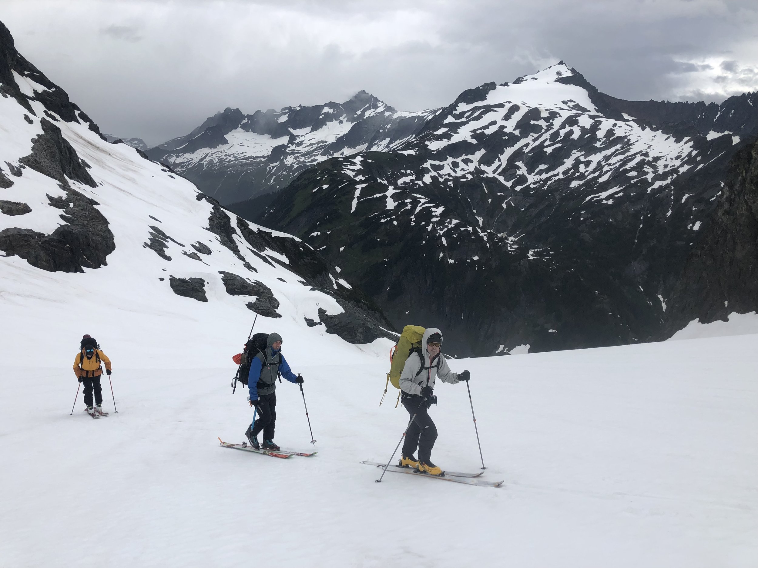 Skinning up the Cache Glacier on day one of skiing the Ptarmigan Traverse