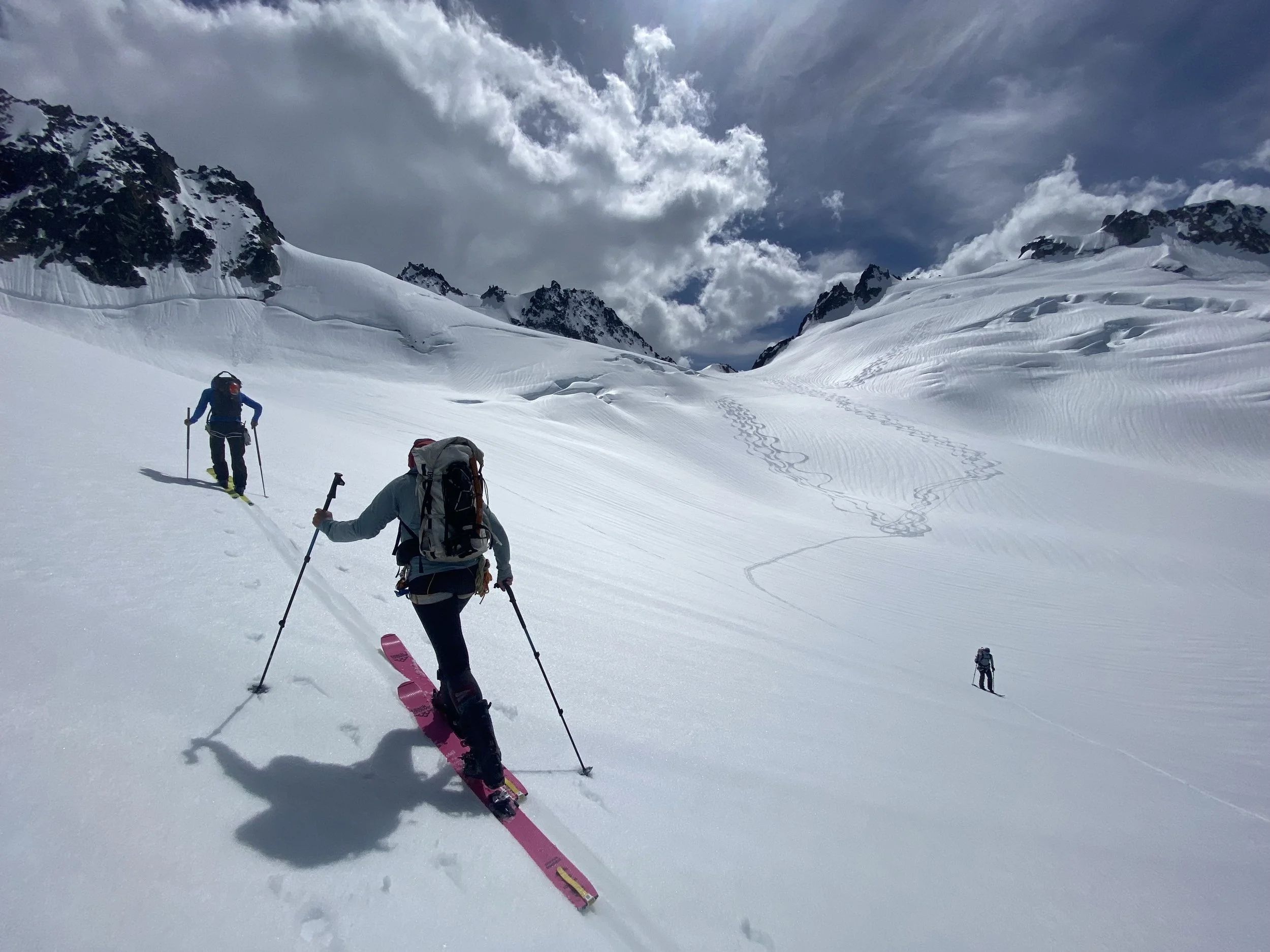 Skinning across the McAllester Glacier on the Isolation Traverse.  Photo by Ian Nicholson