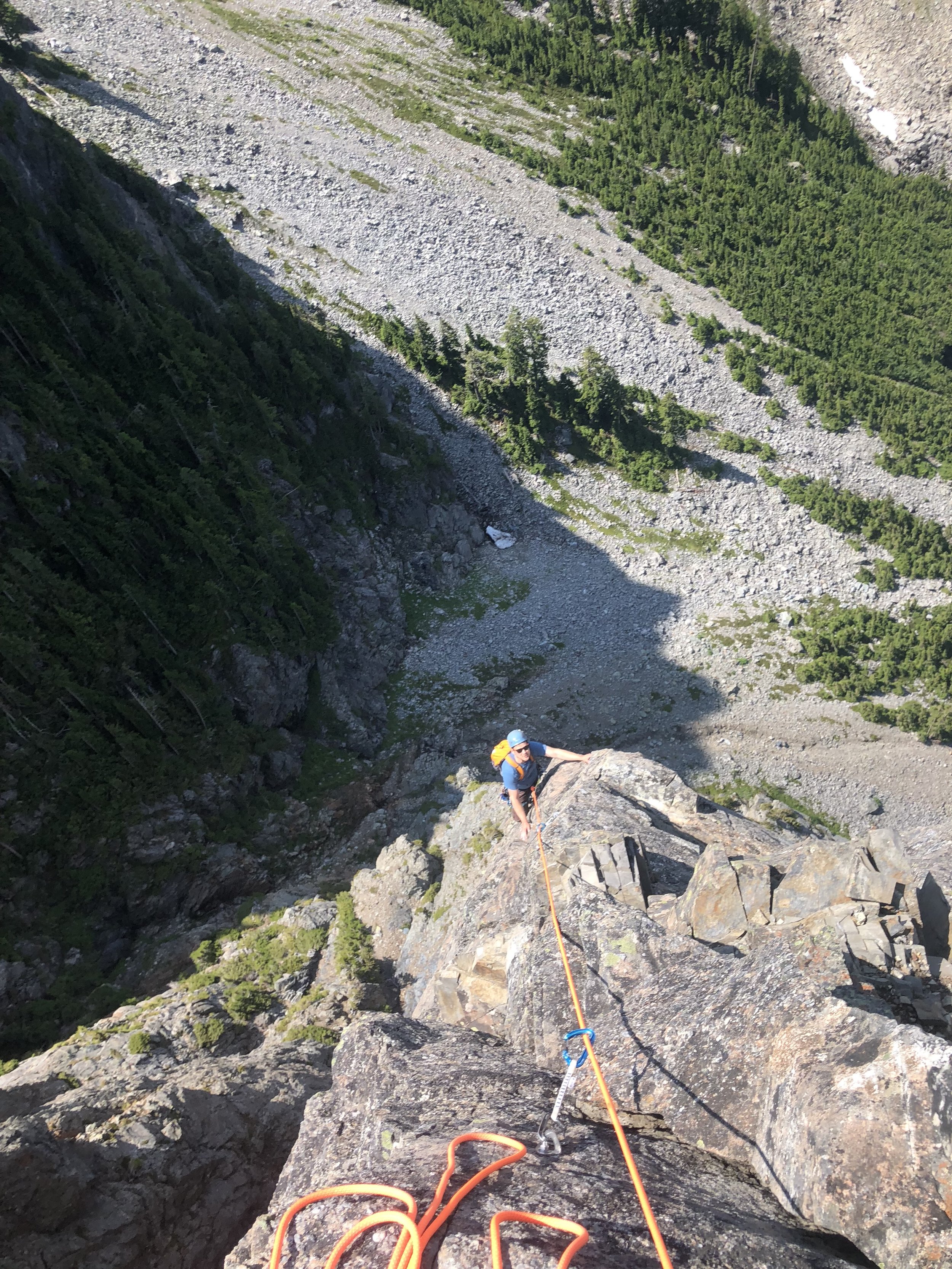 Derek Boiko-Weyrauch climbing the Mile High Club on Morning Star Peak.
