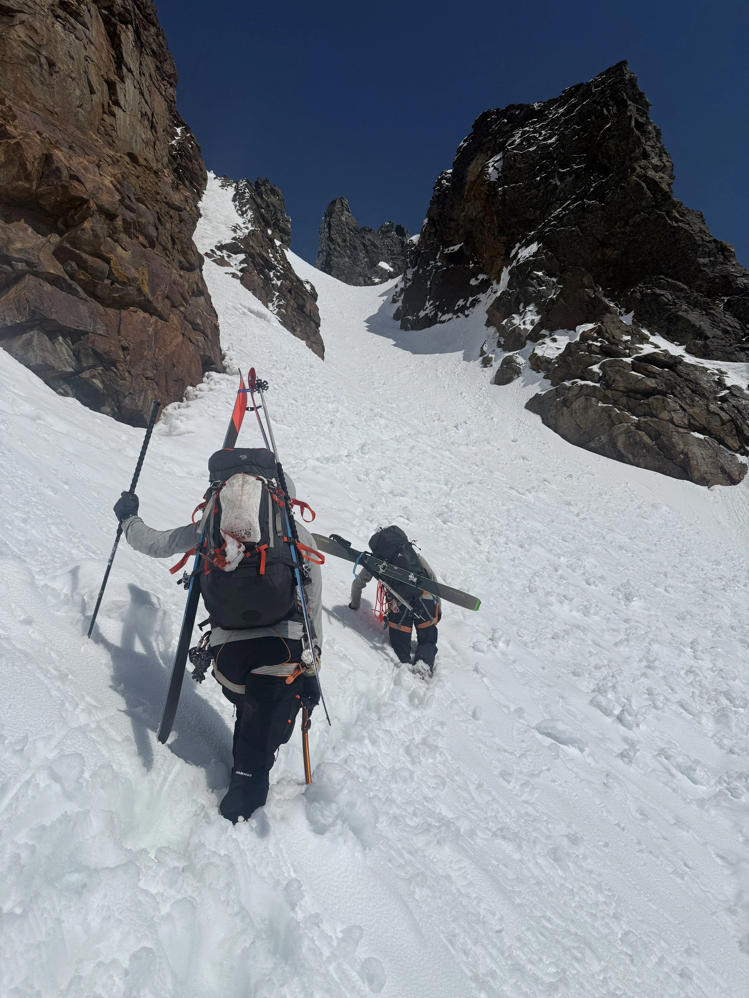 Booting up to Sharkfin Col while skiing the Forbidden Tour, North Cascades WA, Photo by Ian Nicholson