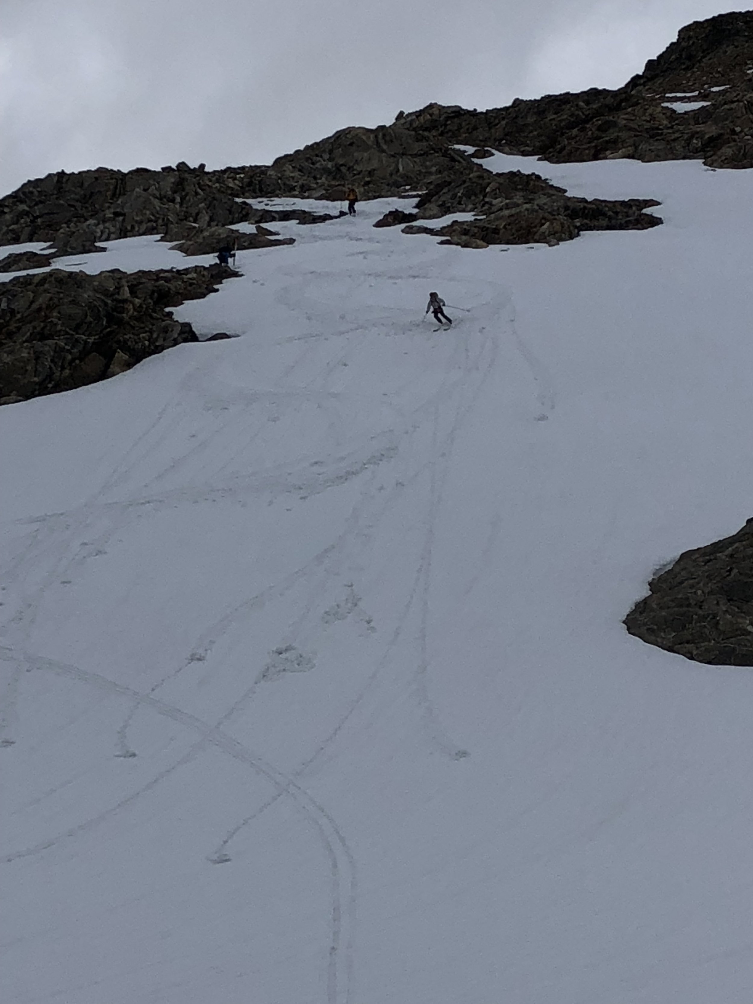 Skiing down to the South Cascade glacier while skiing the Ptarmigan Traverse.
