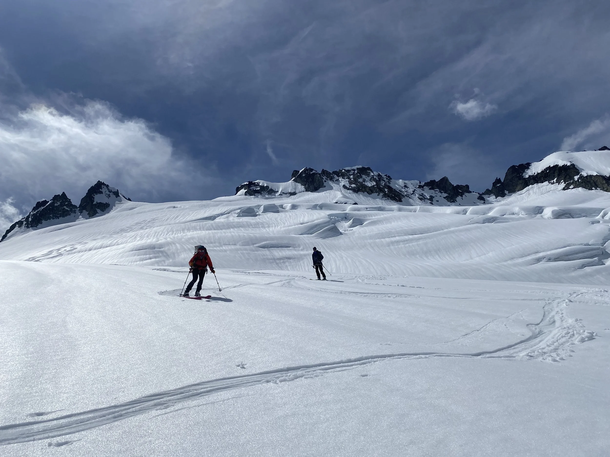 Skiing down on the Isolation Traverse.  Photo by Ian Nicholson