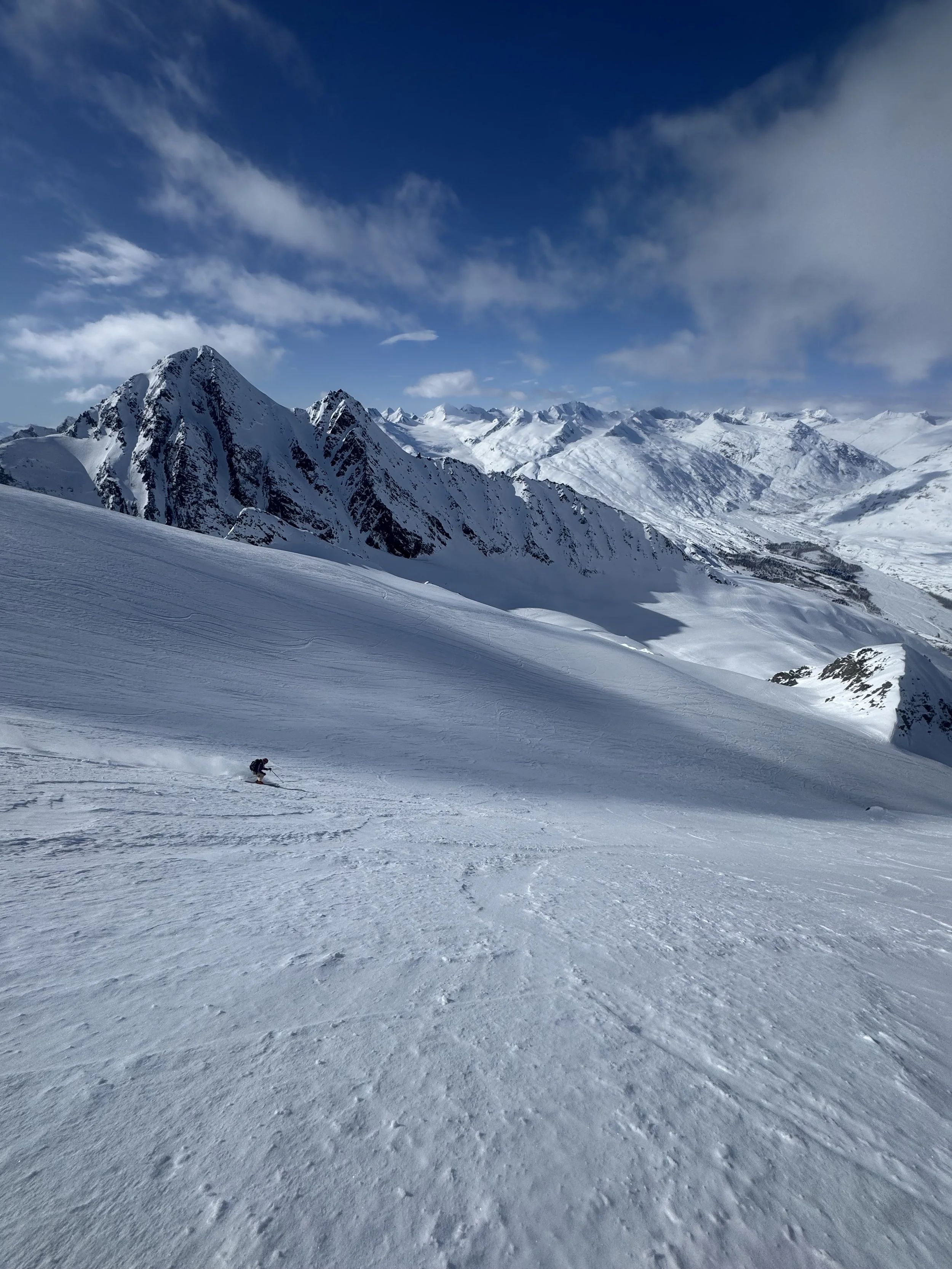 Skiing Cracked Ice while ski touring in the Chugach Mountains at Thompson Pass near Valdez, Alaska. Photo by Ian Nicholson