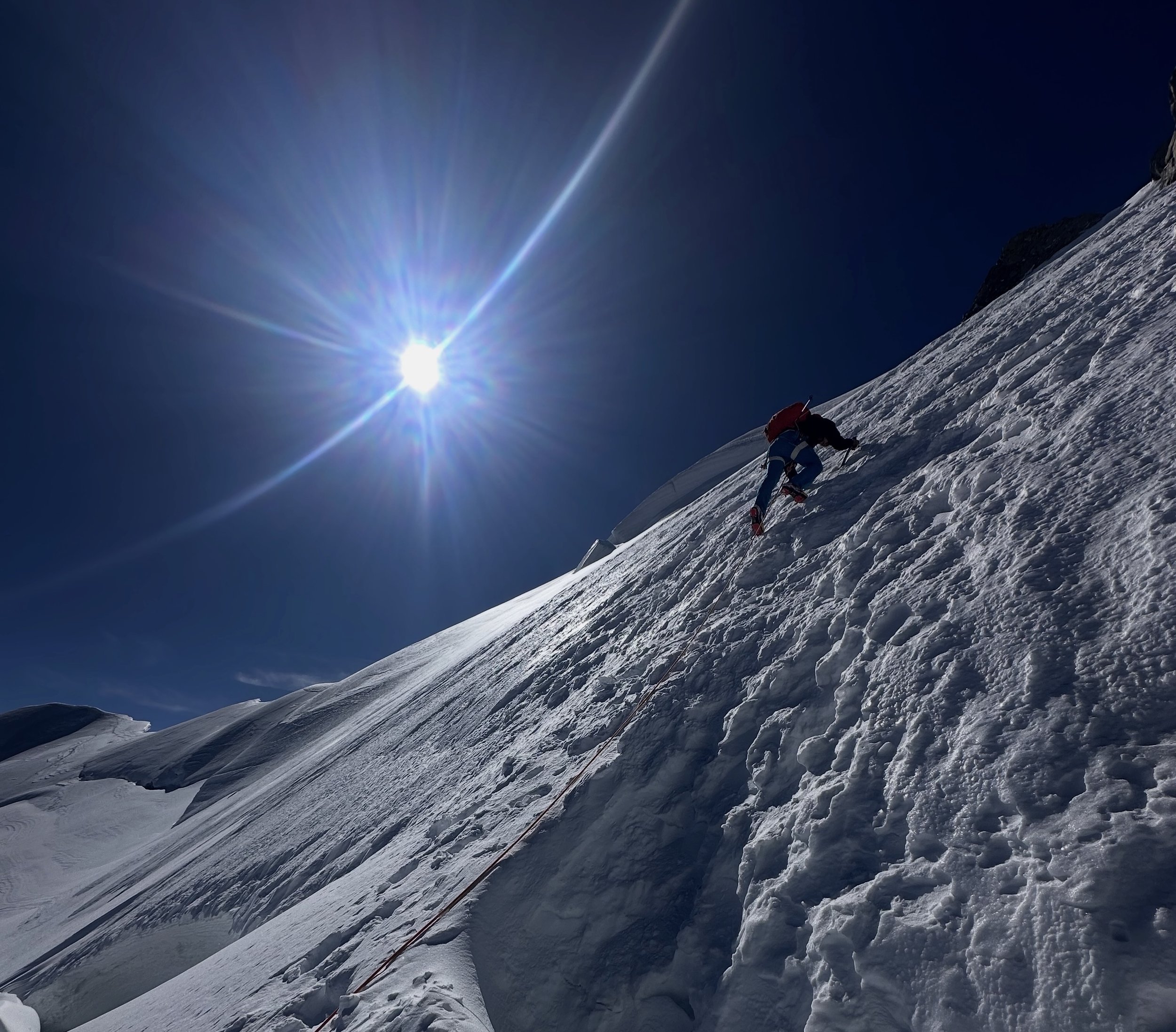 Ian Nicholson climbing the Trois Monts route on Mont Blanc in the French Alps near Chamonix