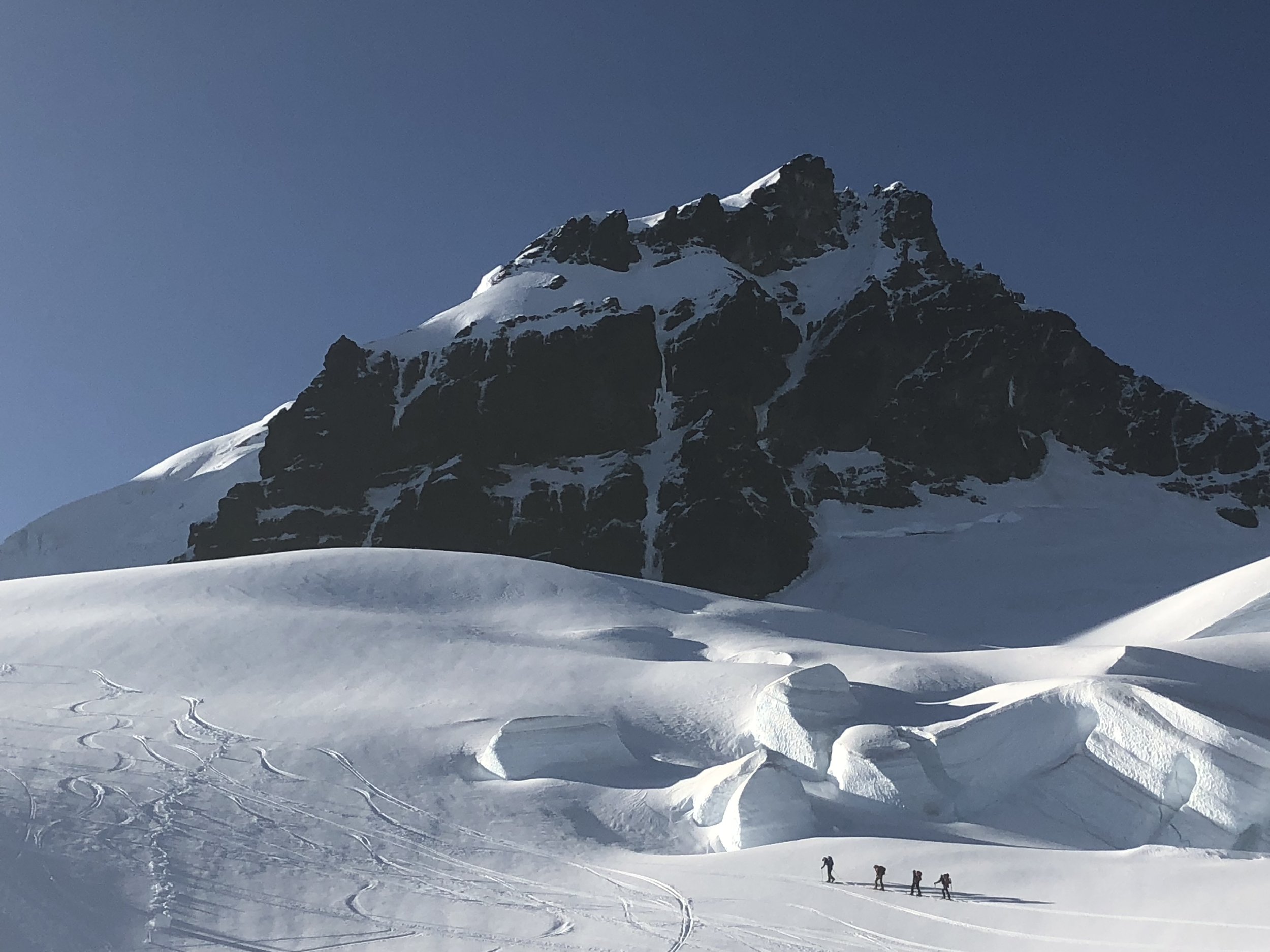 Skiing Mt. Baker Coleman Glacier on their way to the Watson Traverse, Photo by Ian Nicholson Washington Alpine Guides
