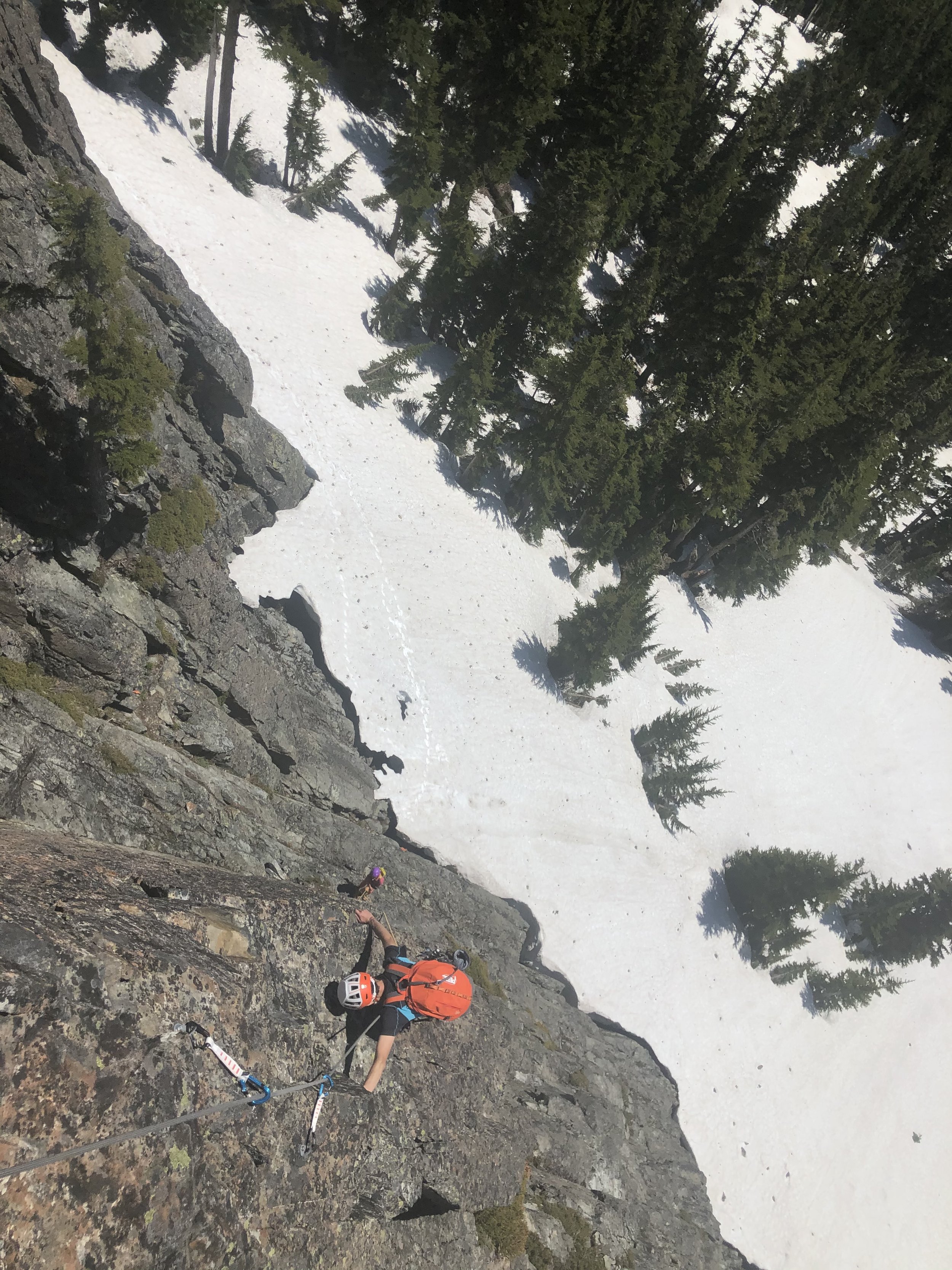 Nate Wilhite follows pitch 2 while climbing the Tooth Fairy, the Tooth, near Snoqualmie Pass