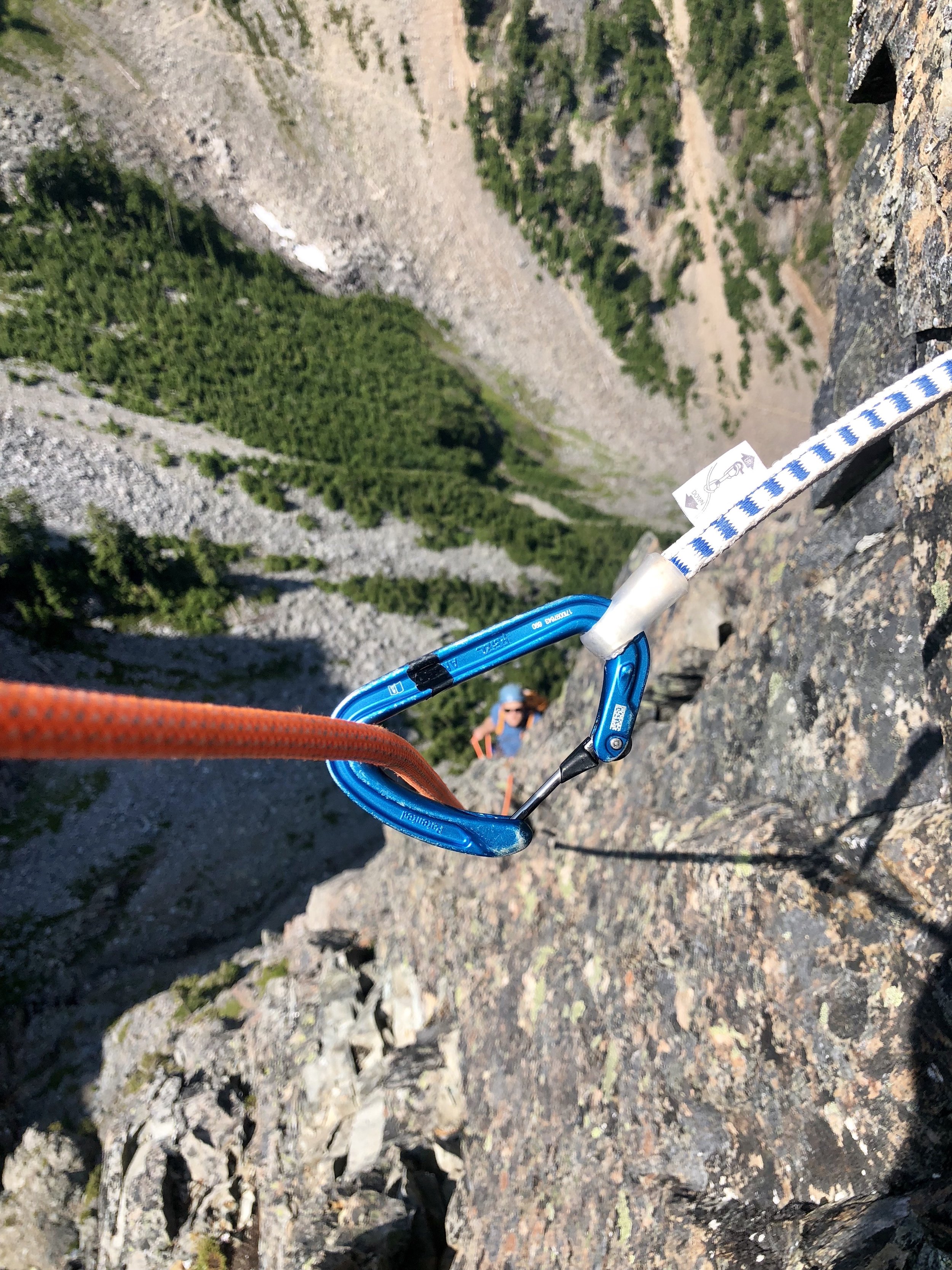 Derek Boiko-Weyrauch climbing the Mile High Club on Morning Star Peak (7p 5.10a).