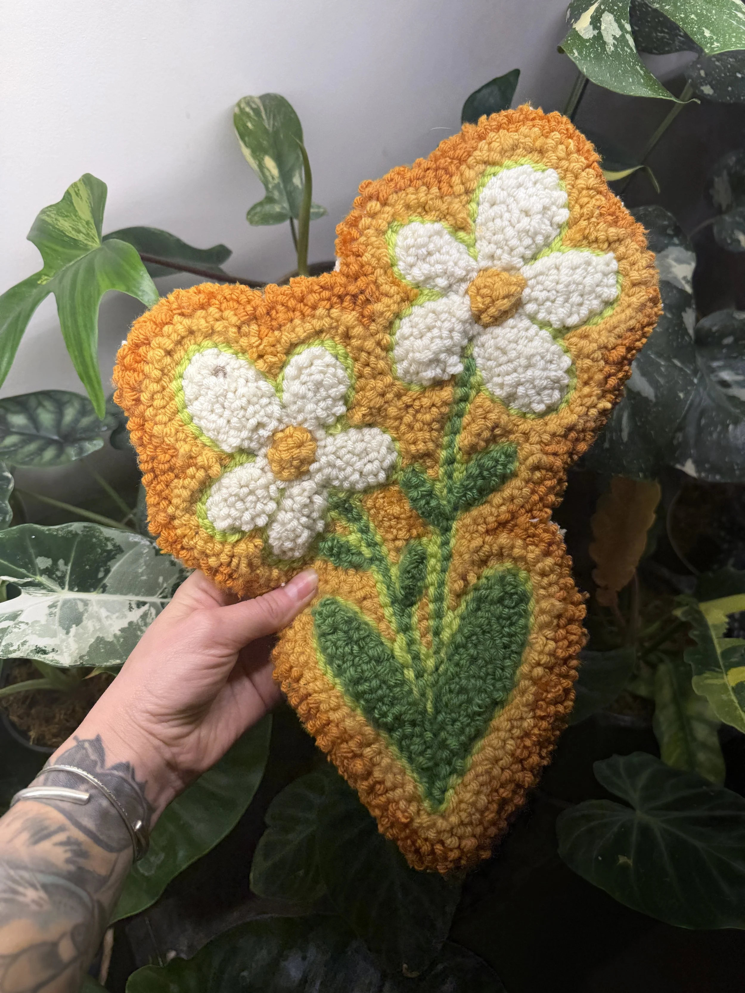 Retro Double  Flower Punch Needle Wall Hanging