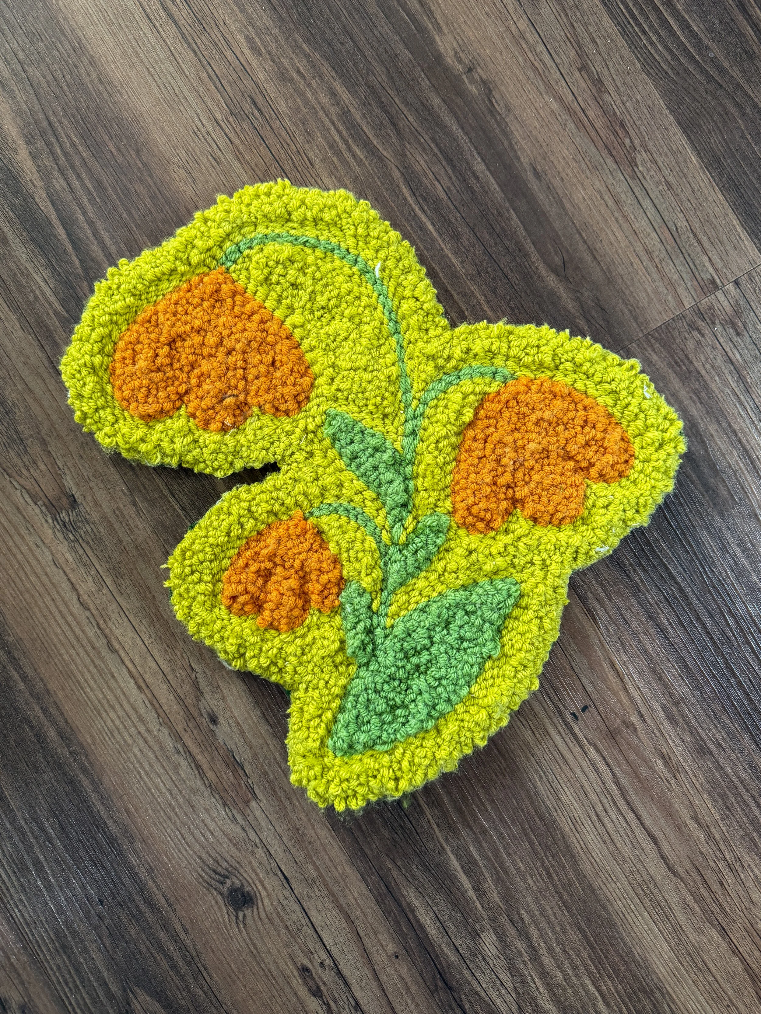 Punch Needle Orange Flowers Rug/ Wall Hanging