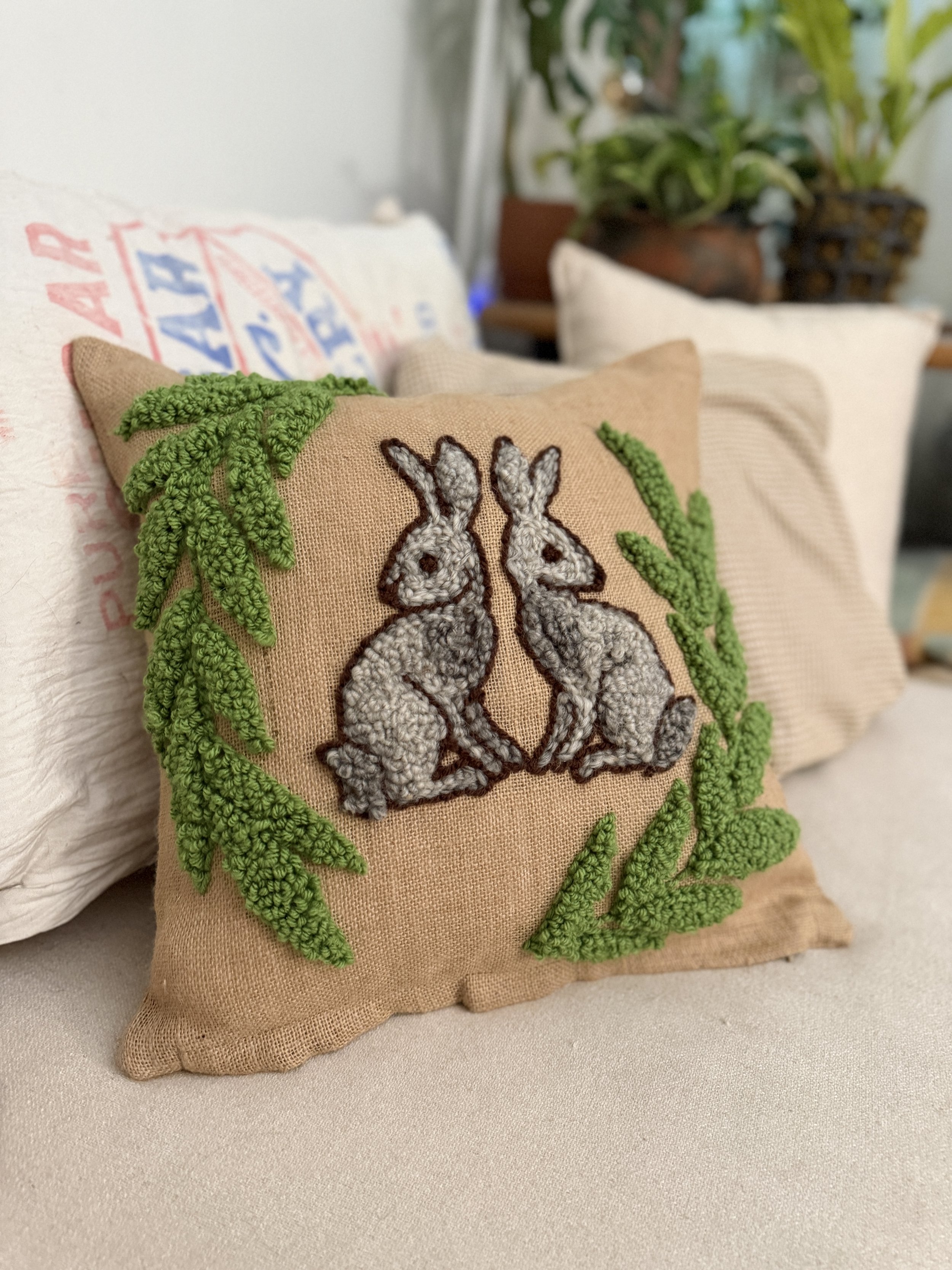 Bunny Burlap Pillowcase