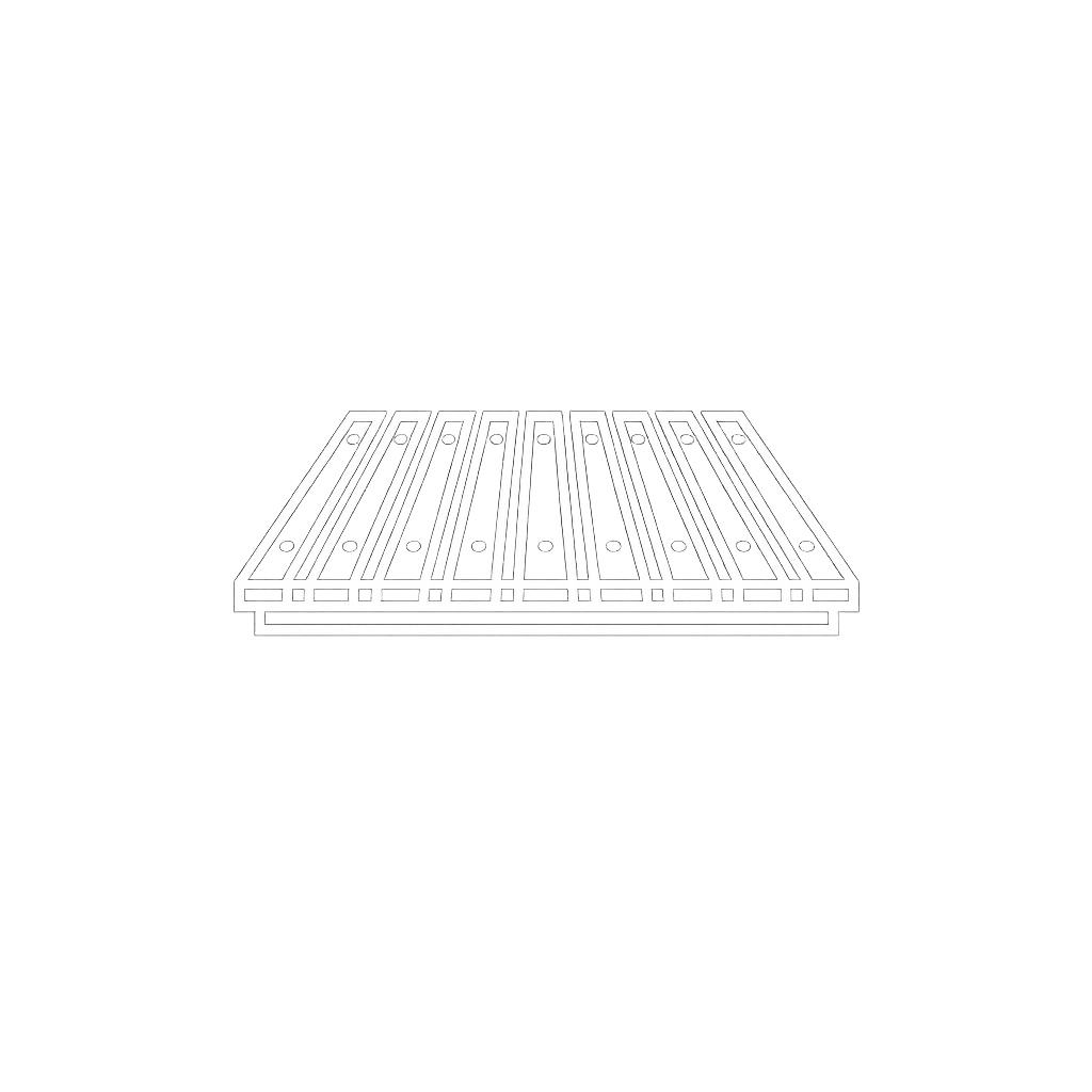 Line drawing of a grill grate on a black background.