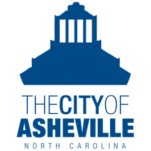 Logo of the city of Asheville, North Carolina, featuring a stylized building or monument in blue with the text ‘The City of Asheville North Carolina’ underneath.