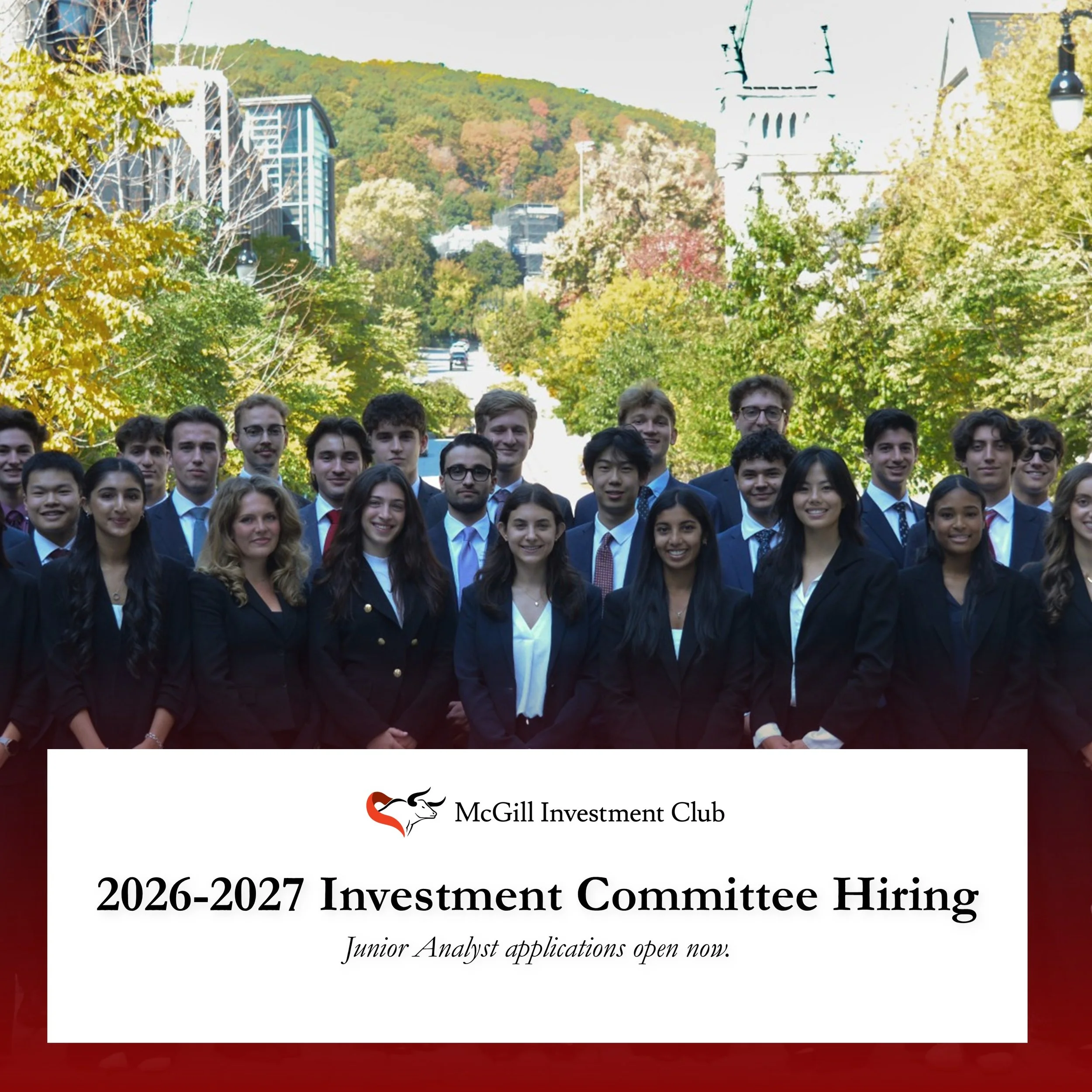 Applications for the McGill Investment Club's Investment Committee (&ldquo;IC&rdquo;) Junior Analyst program are now open. Interested first-year students can learn more and apply via the link in our bio, with applications due by Friday, September 11t