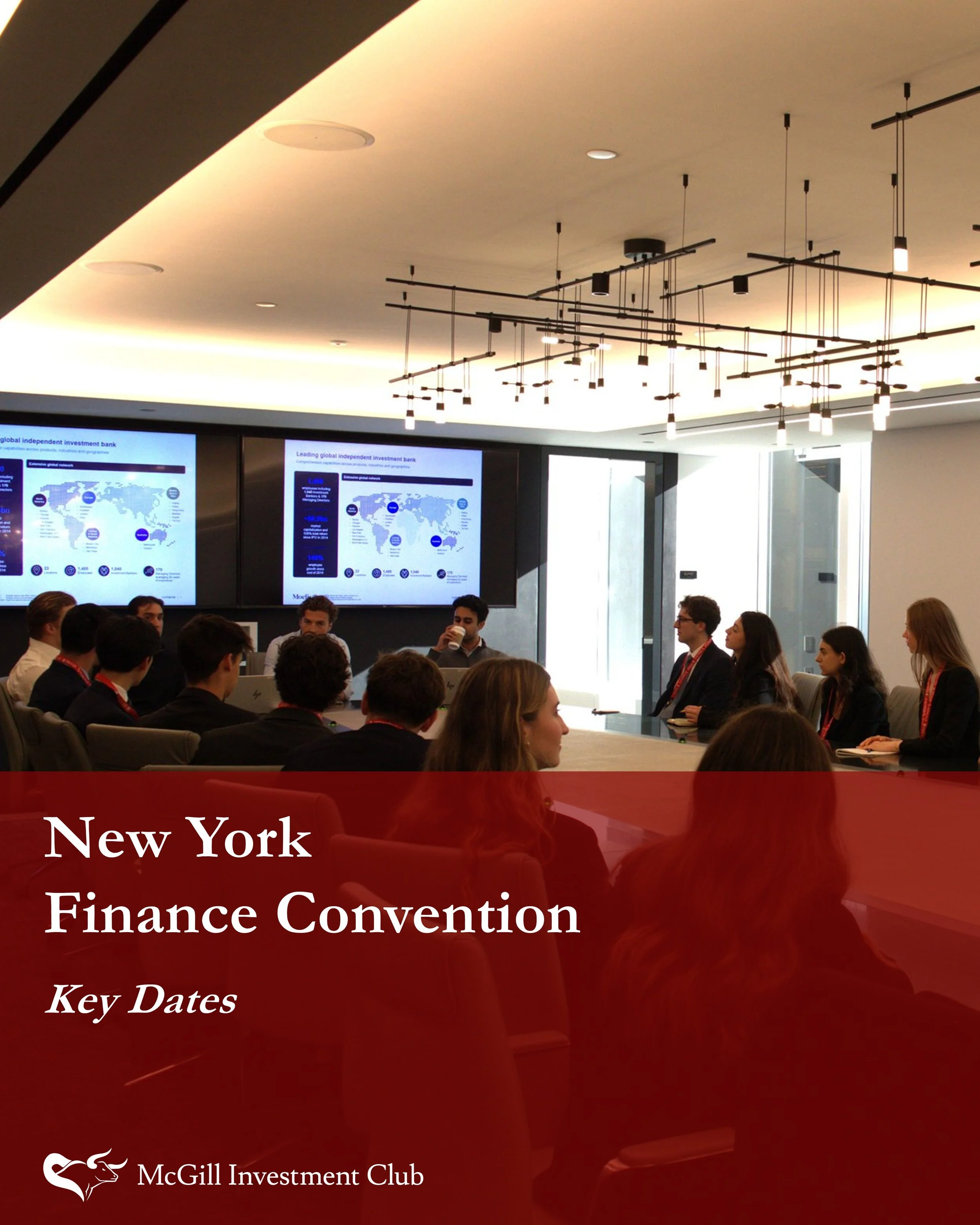 The McGill Investment Club is excited to host its New York Finance Convention ("NYFC") this October, bringing 20 McGill students to New York City for four days of exposure to Wall Street.
 
From October 19th&ndash;22nd, delegates will visit