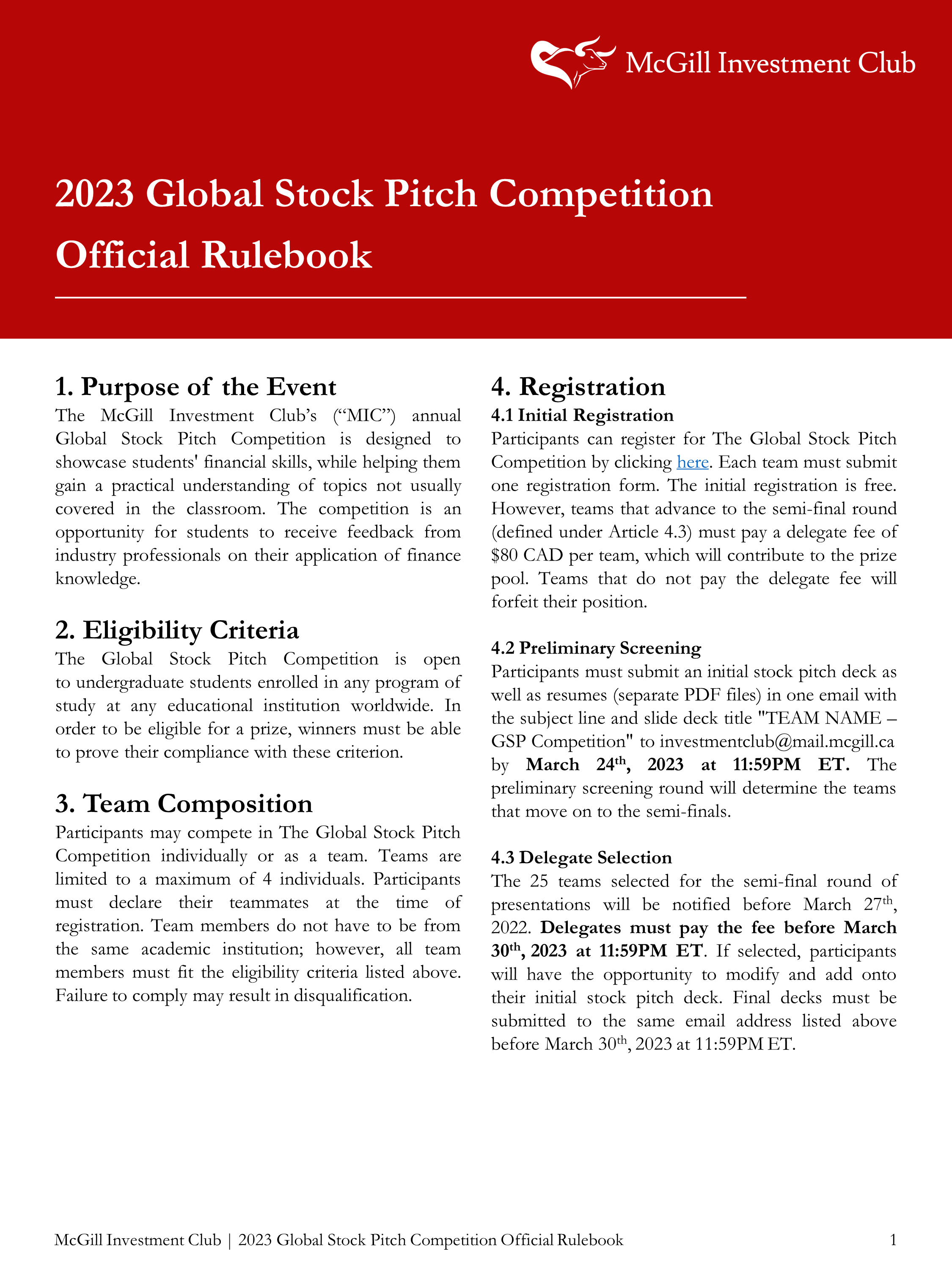 Global Stock Pitch Competition — McGill Investment Club