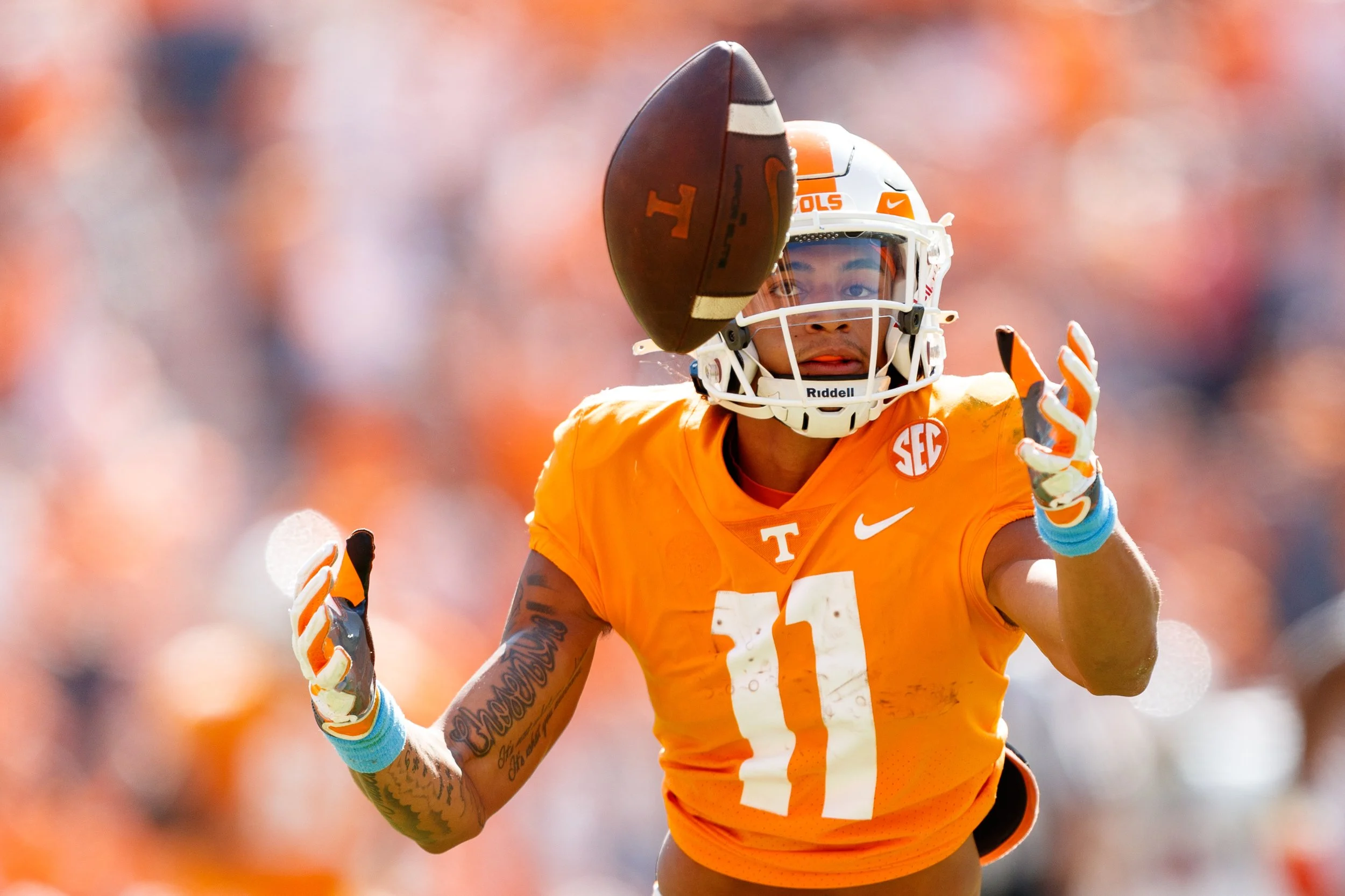 KNOXVILLE, TN - October 22, 2022 - Wide receiver Jalin Hyatt #11 of the Tennessee Volunteers during the game between the UT-Martin Skyhawks and the Tennessee Volunteers at Neyland Stadium in Knoxville, TN. Photo By Ian Cox/Tennessee Athletics